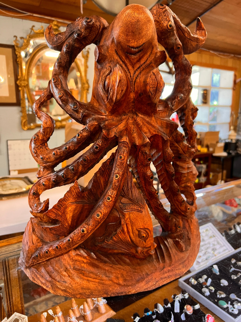 20x18 octopus and fish wood carving