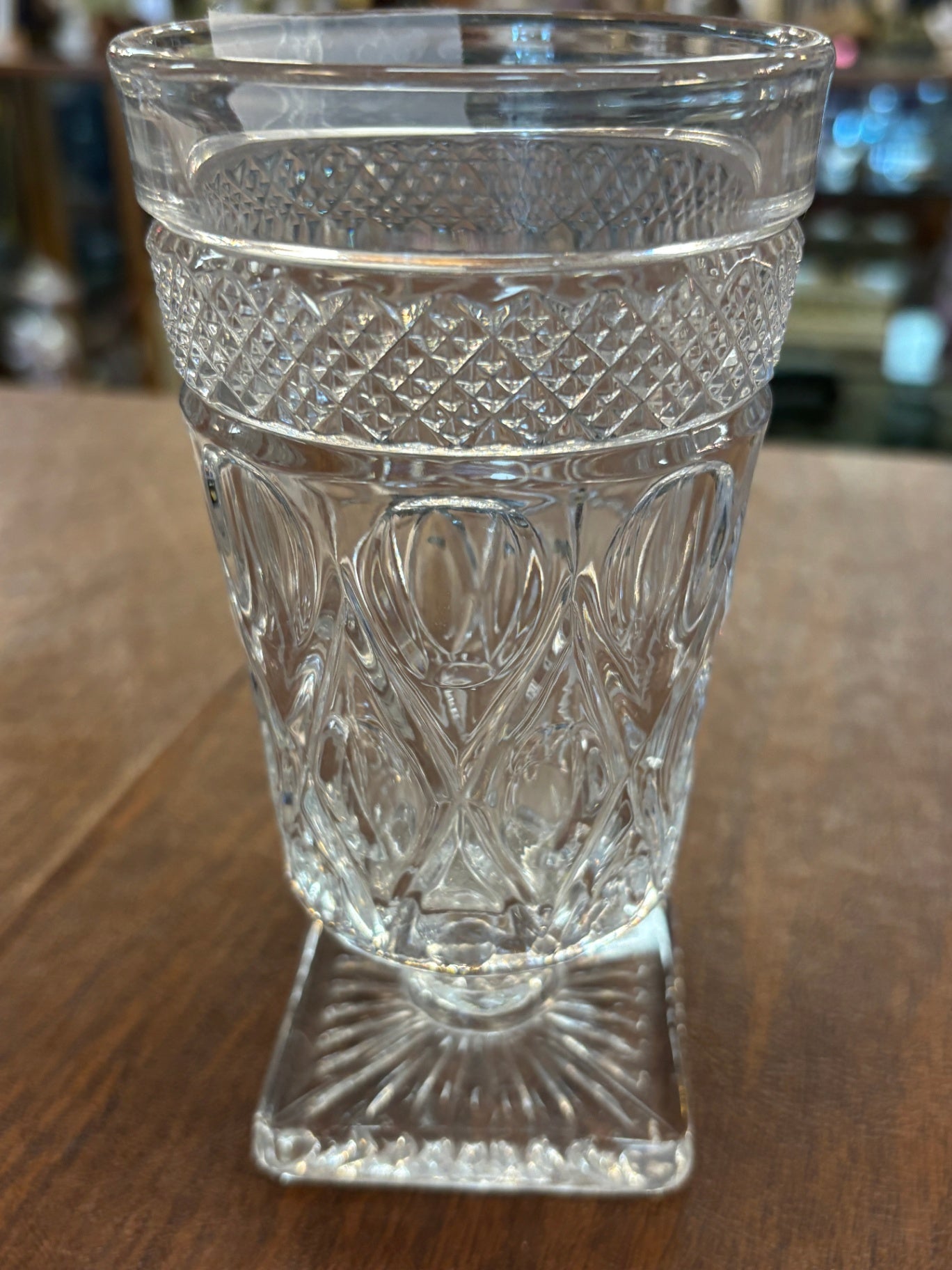 Clear Imperial Cape Cod Glass Goblet On Square Pedestal. 10 Oz. 6" Tall.