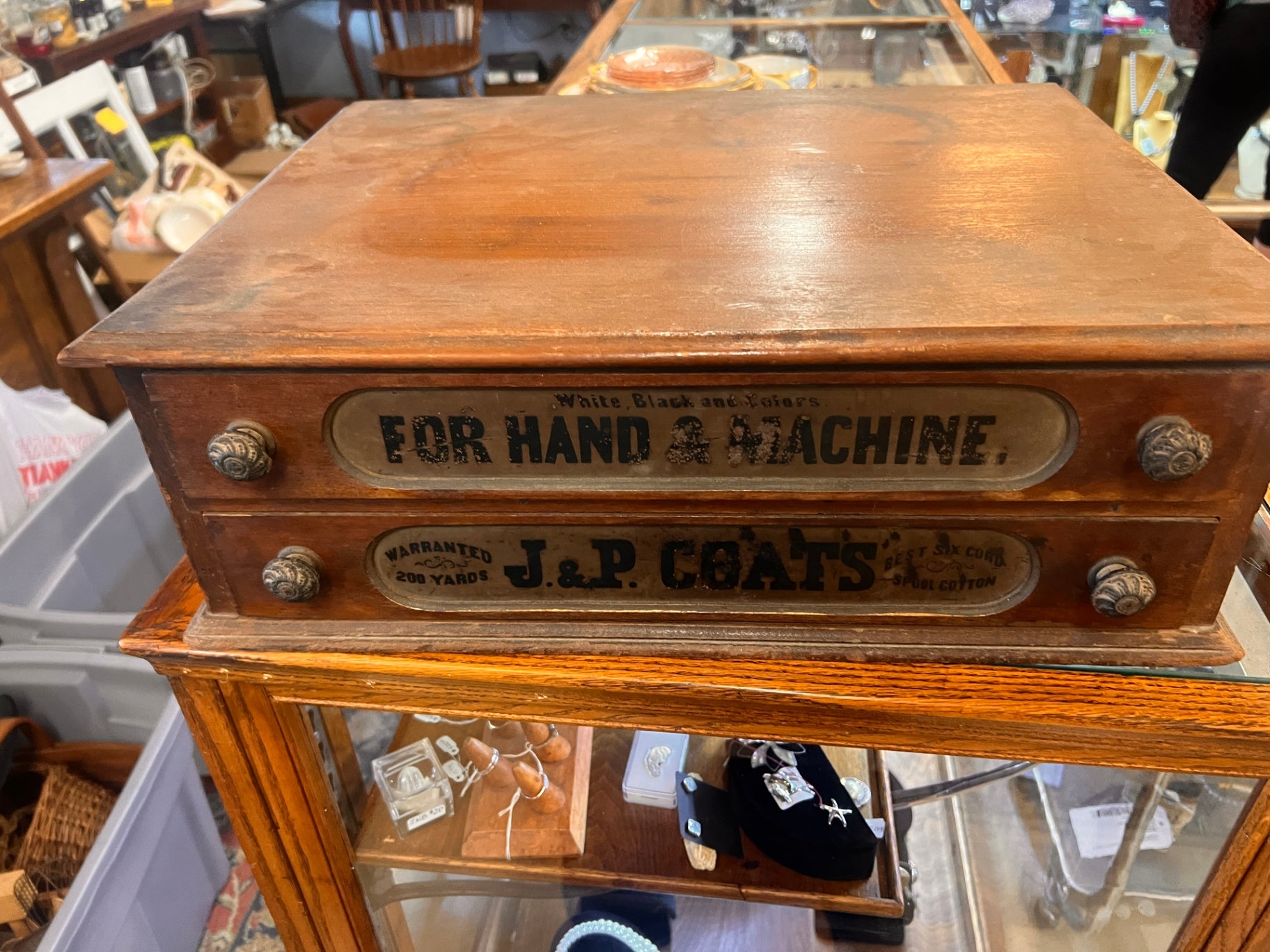 Antique J. and P. Coats 2 Drawer Spool Cabinet