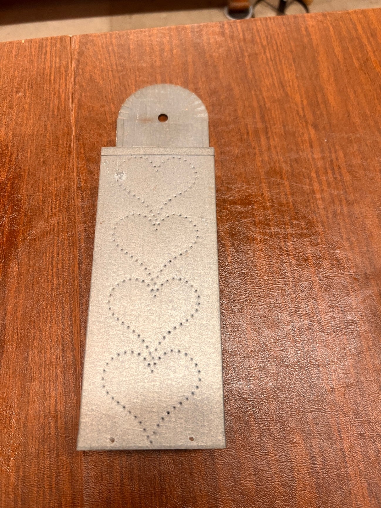Vtg Punched Tin Wall Mounted Match Stick Holder Matchstick Fireplace Metal Heart