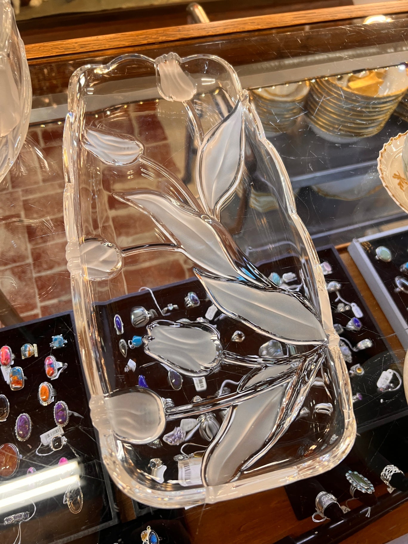 Vintage Frosted Floral Glass Serving Tray – Mid Century Pressed Glass Flower Platter 