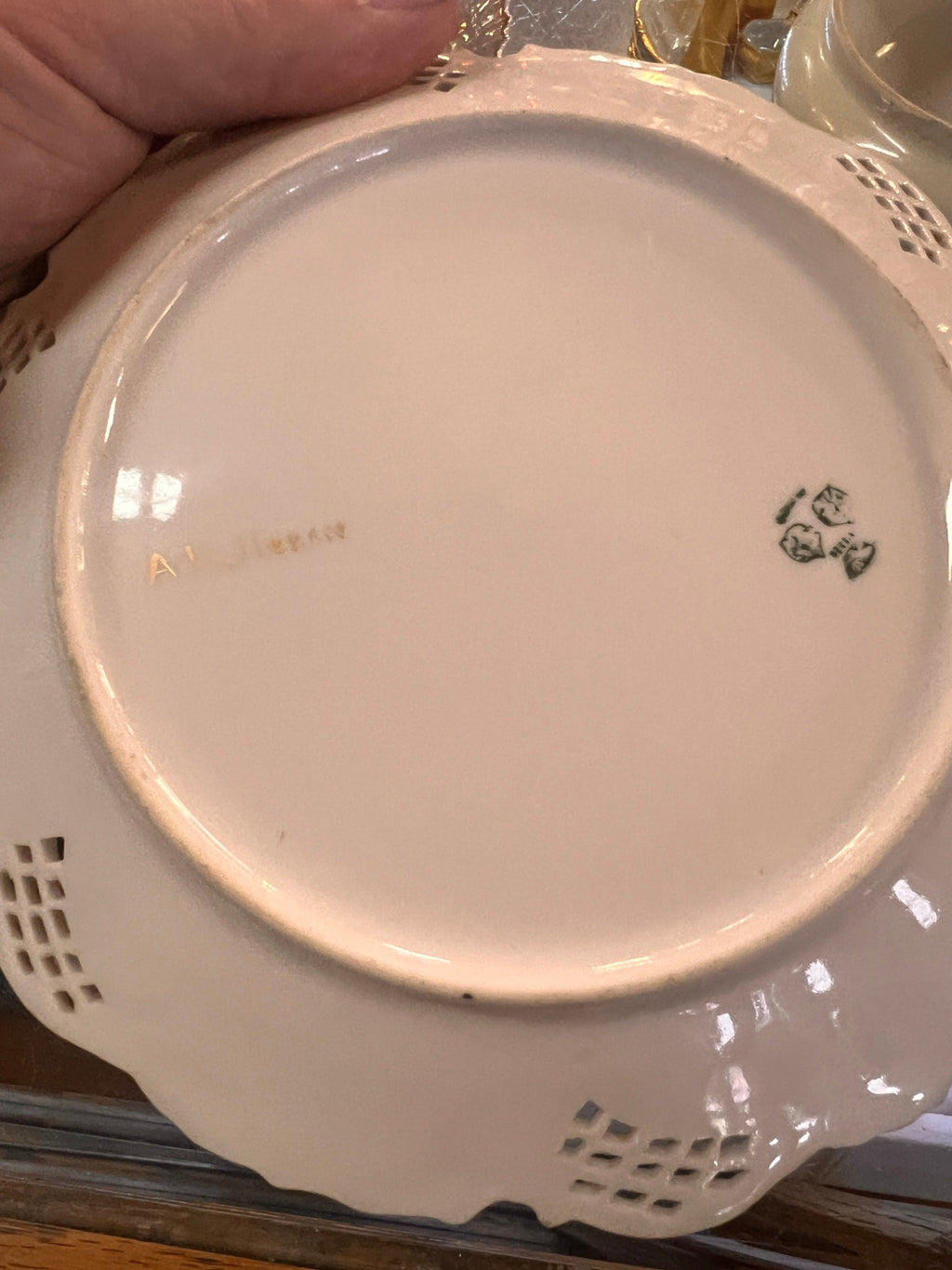 Antique Limoges France Reticulated Porcelain Plate – Hand Painted Gold Trim – Pierced Cabinet Plate