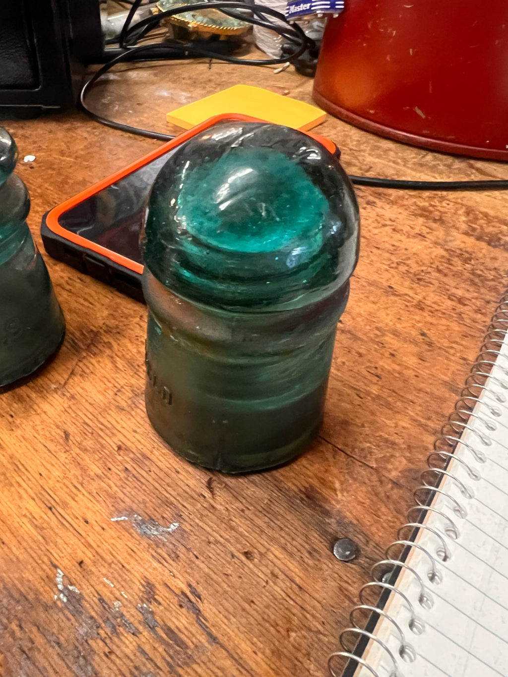 Antique BrookField, New York Green Glass Insulator 2 Vintage Collectable
