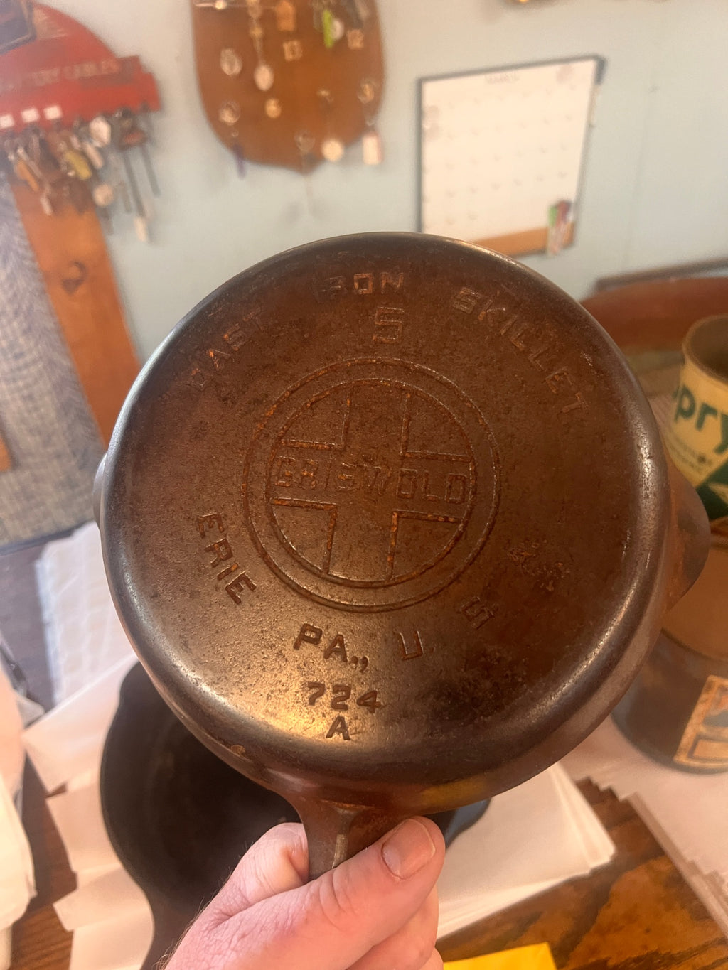 Antique Griswold Cast Iron Skillet No. 5 – Large Block Logo Erie PA – Vintage Fry Pan 724A