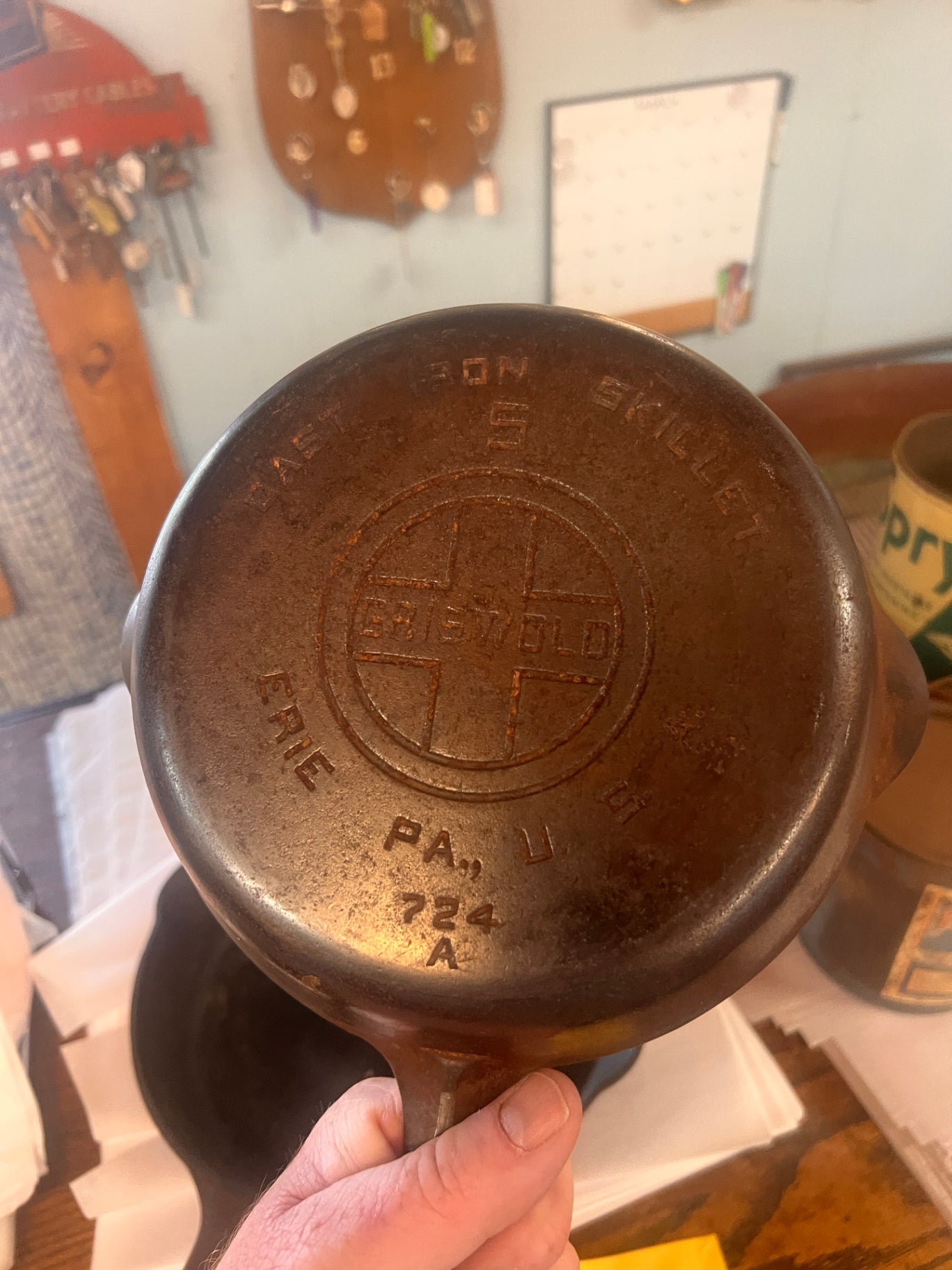 Antique Griswold Cast Iron Skillet No. 5 – Large Block Logo Erie PA – Vintage Fry Pan 724A
