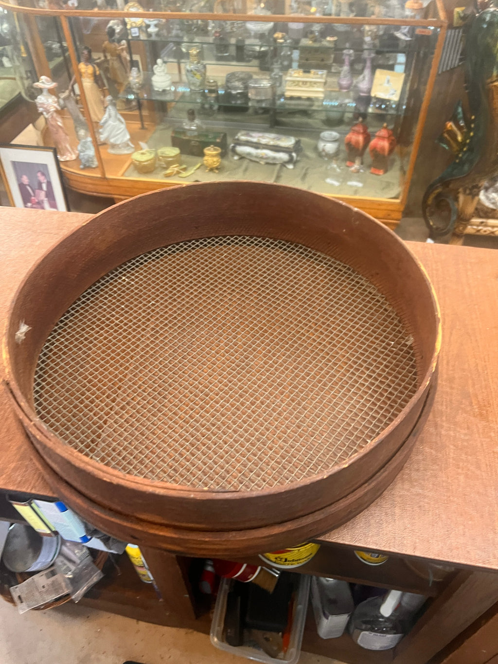 Vintage Primitive Wood Grain Sieve - Bentwood & Wire Sifter