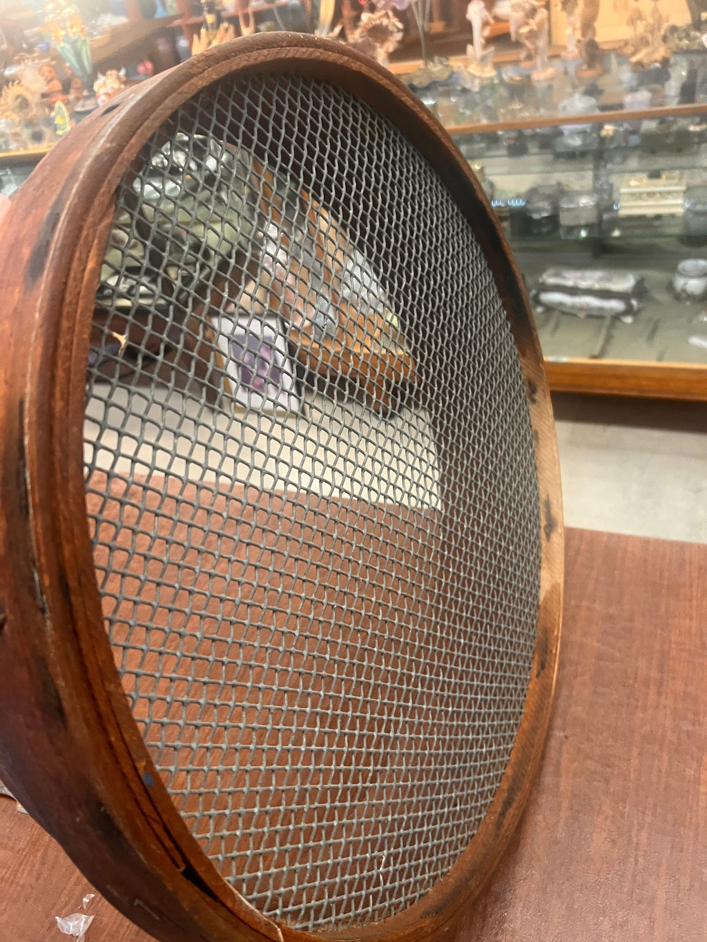 Vintage Primitive Wood Grain Sieve - Bentwood & Wire Sifter