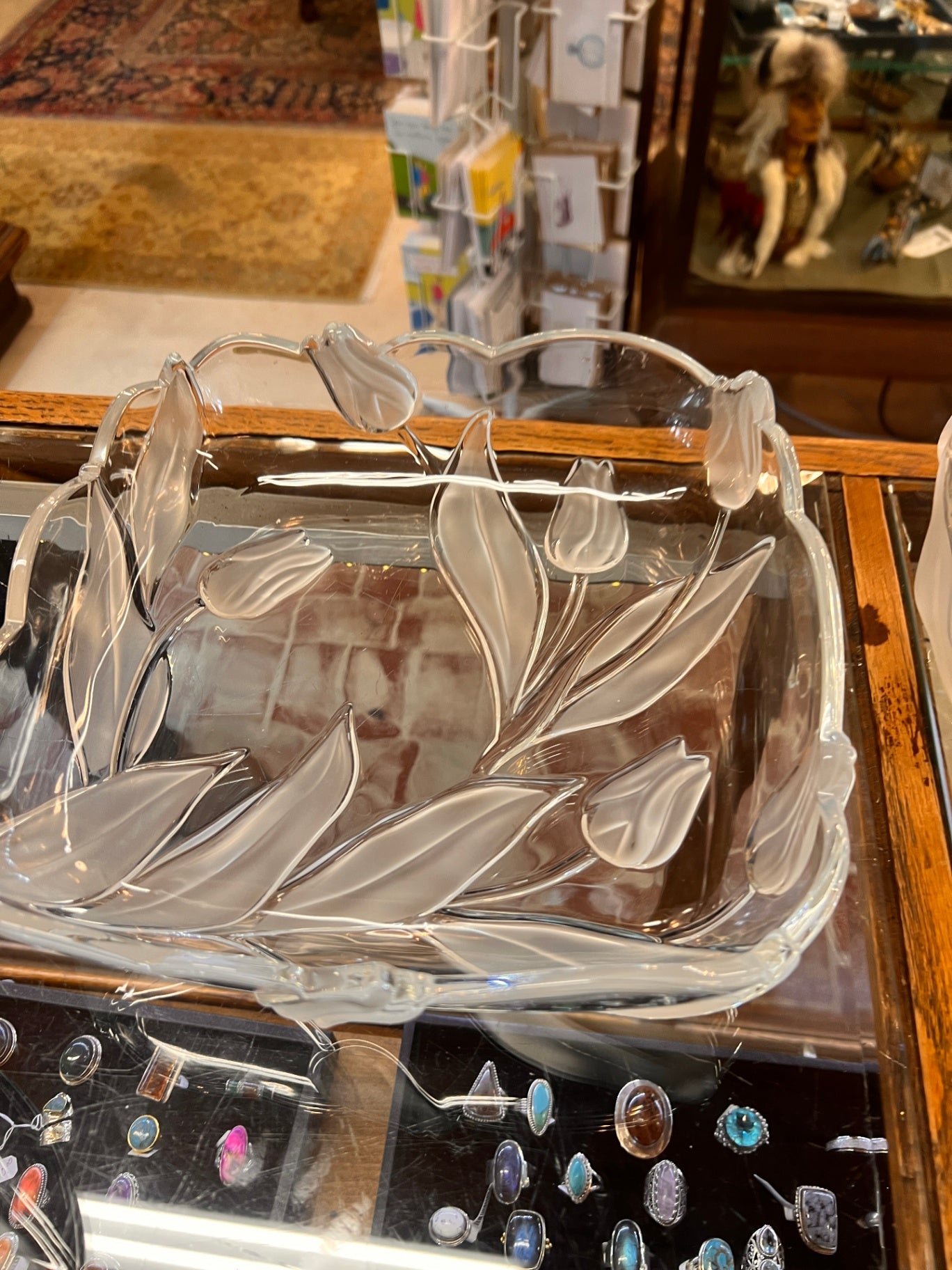 Mikasa Nadine Frosted Tulip Square Bowl, Vintage Lead Crystal Table Centerpiece decorative dish, wedding decor, 10 inch