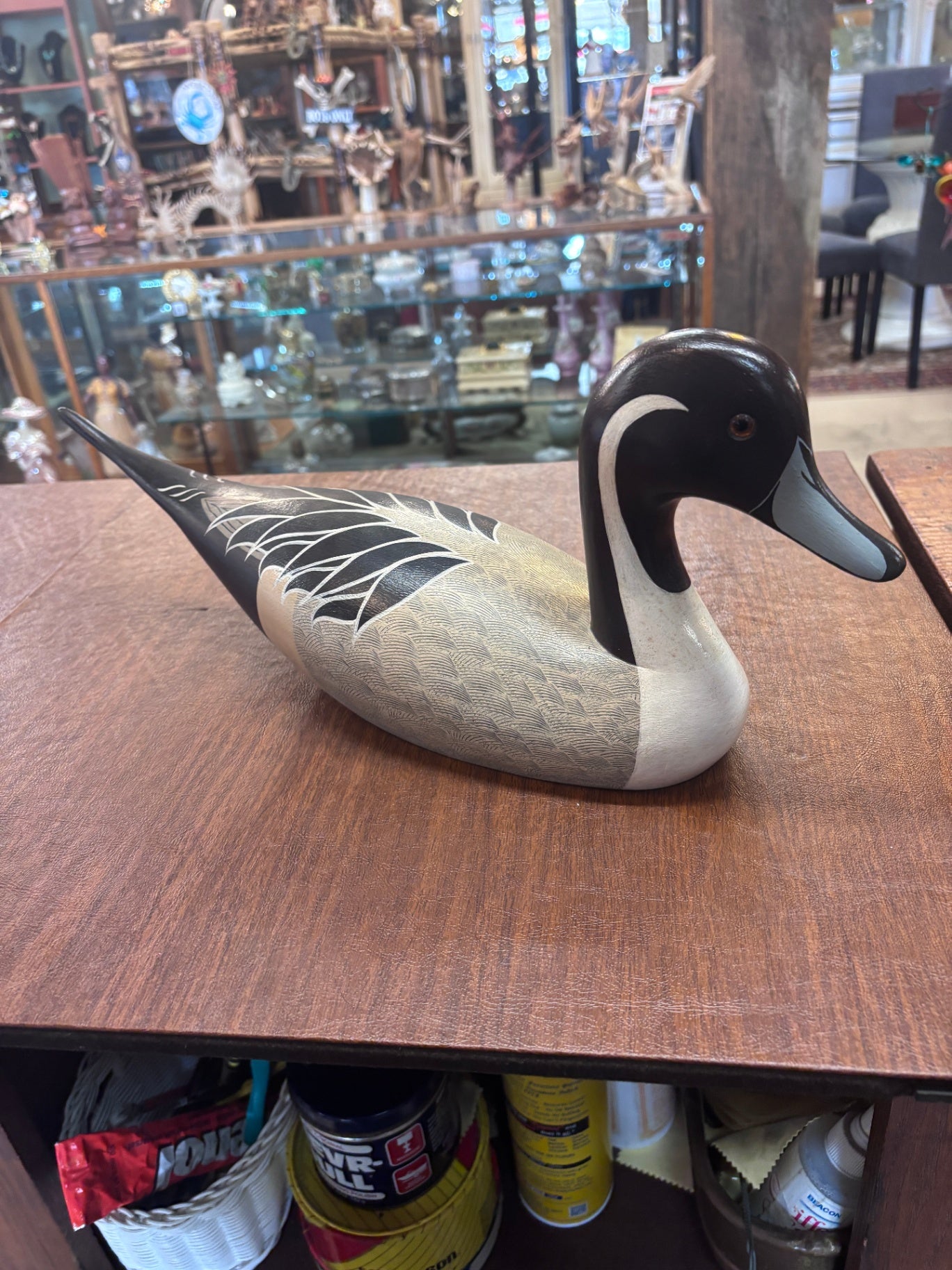 Vintage hand-Carved and hand-painted wooden Northern Pintail drake duck decoy