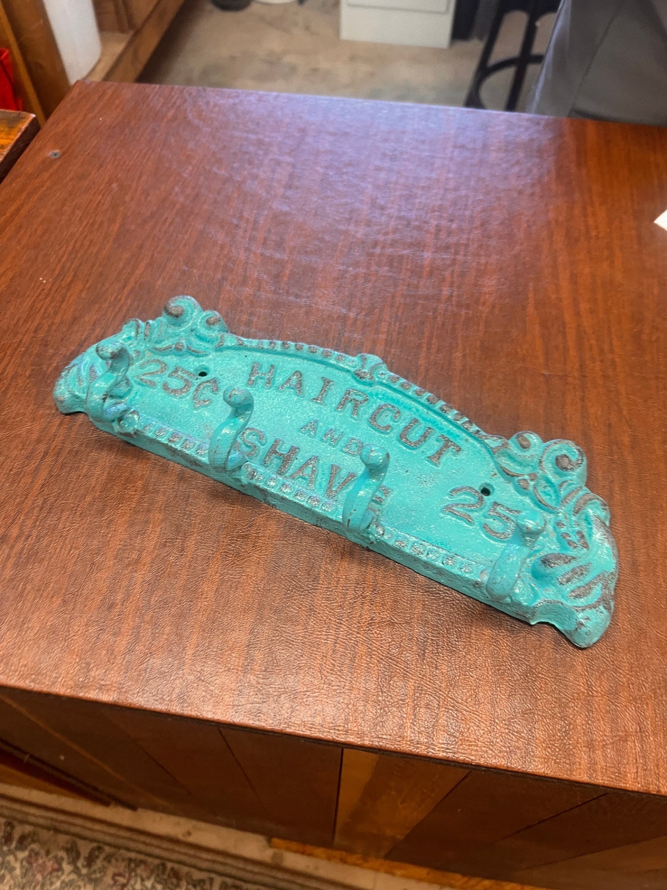 Cast Iron Haircut and Shave Wall Hook Sign