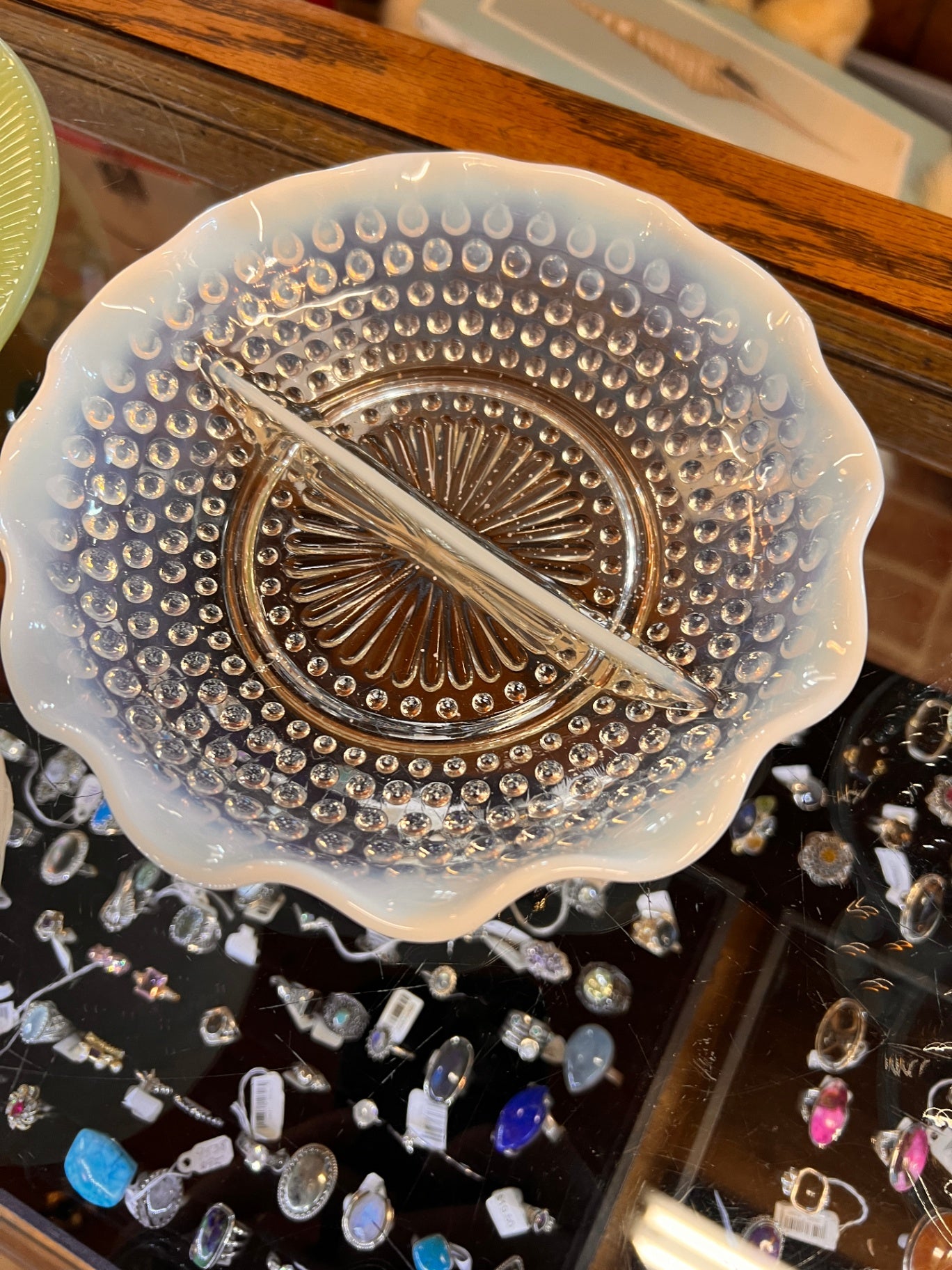 Vintage Anchor Hocking Moonstone Hobnail Opalescent Relish Tray