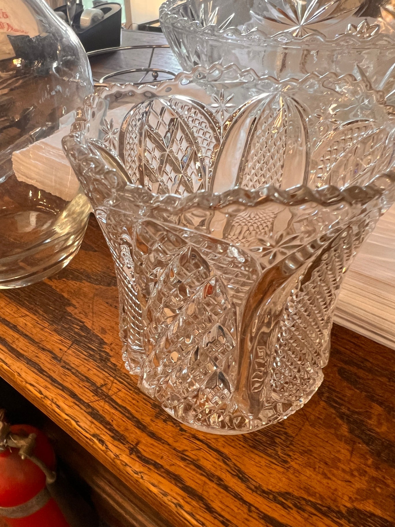 Vintage Early American Clear Pressed Glass Celery Holder Flower Vase 6.5" Heavy