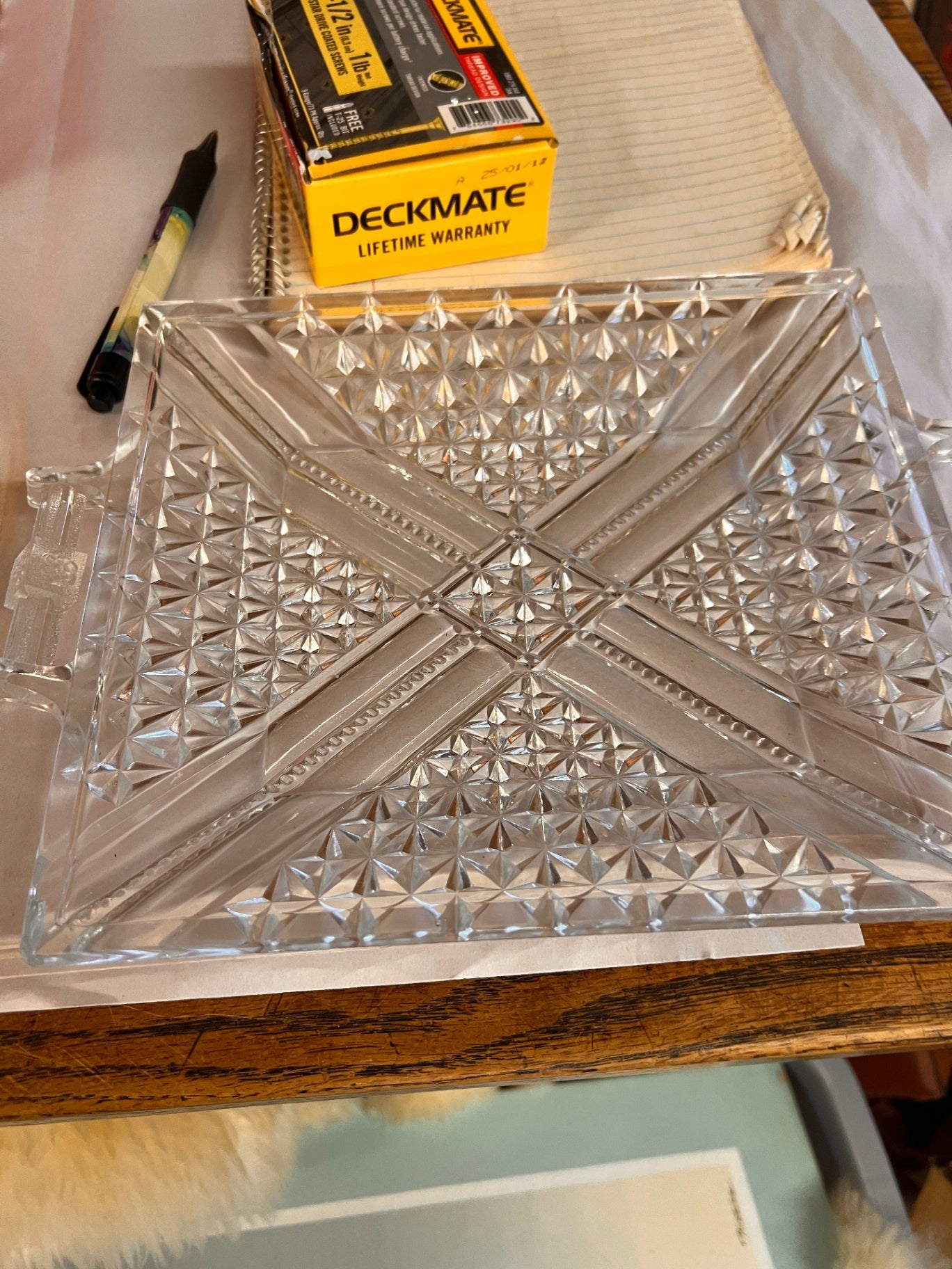 Early American Pressed Glass Handled Tray, Canton Glass Company (1st) Flattened Finecut Variant (aka) introduced 1885