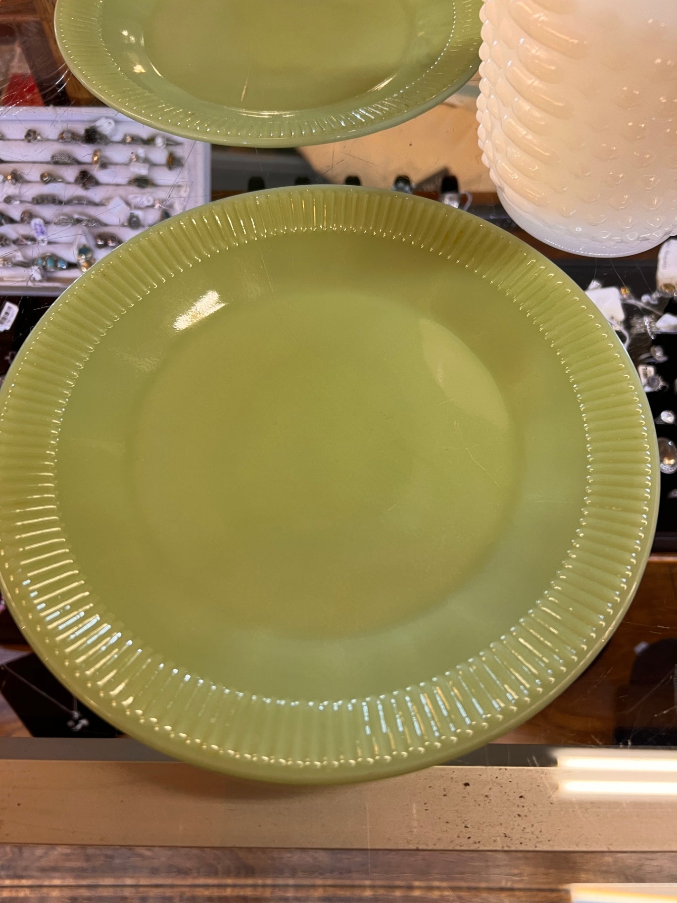 VINTAGE FIRE KING 9" PLATE OVEN GLASS GREEN Jadeite 