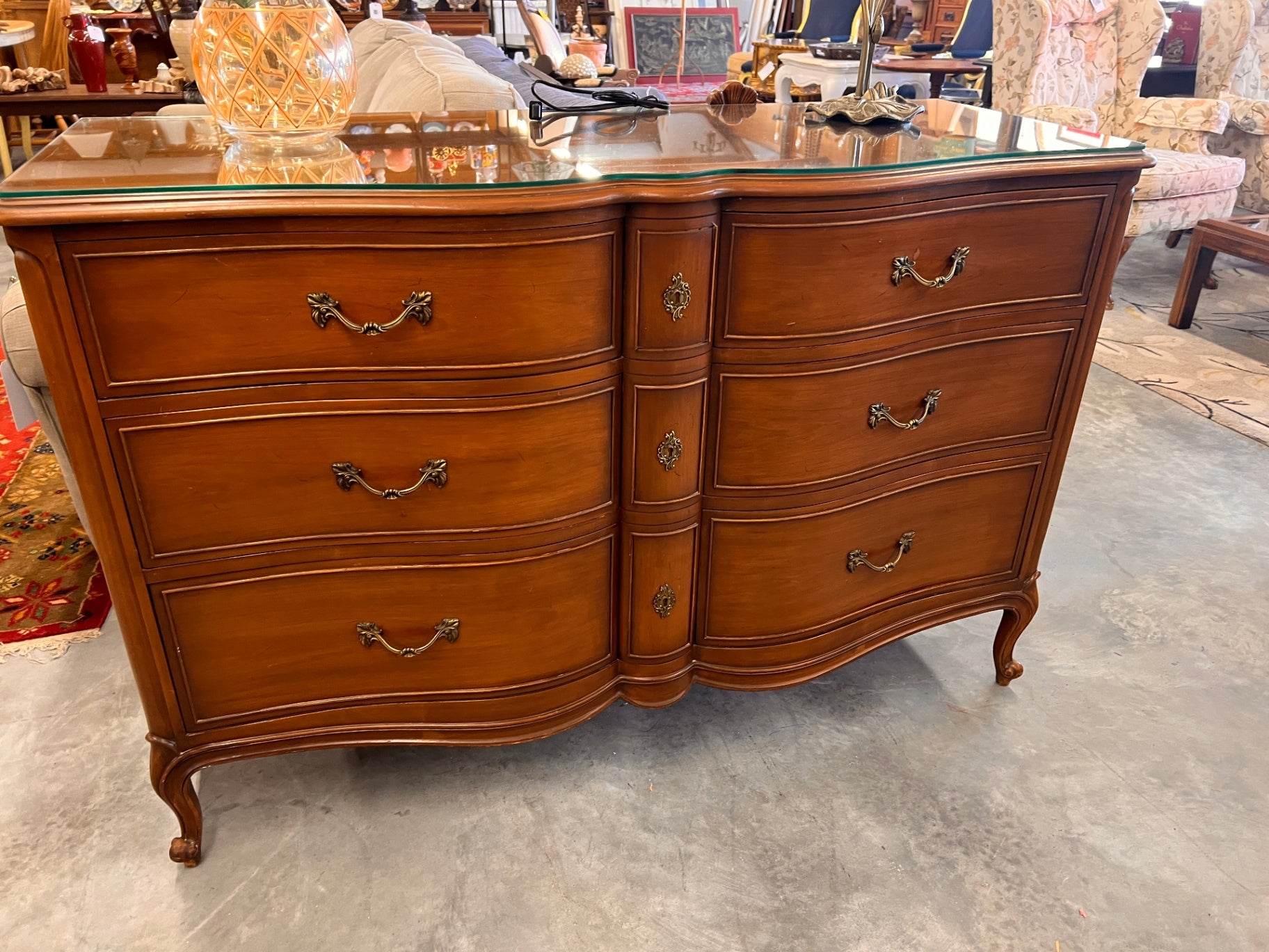 Mid Century Drexel French Provincial Walnut Oxbow Dresser & Mirror Hidden Drawer