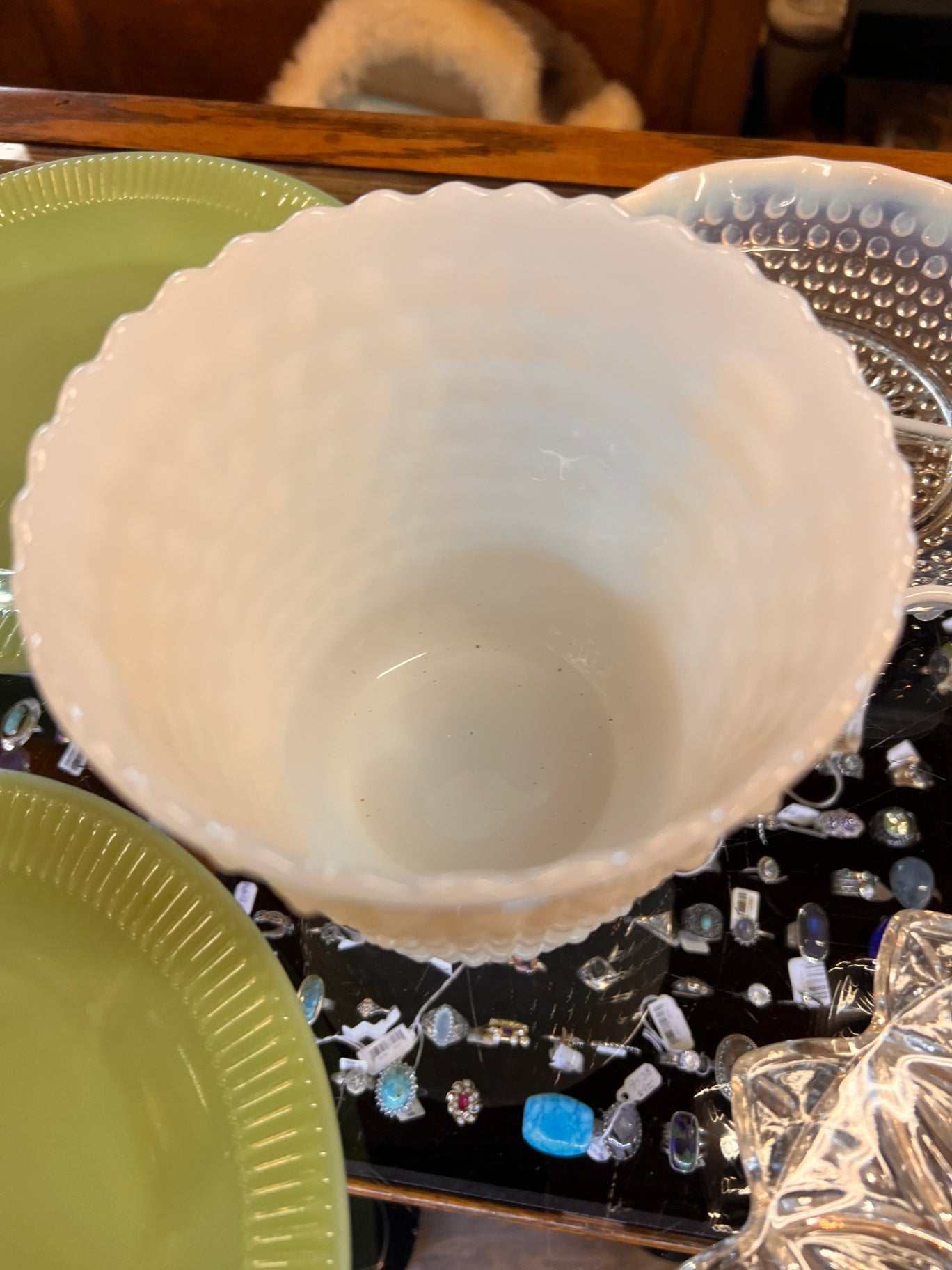 Fire King hobnail candy dish Vintage Anchor Hocking milk glass hobnail unmarked white Table Vase Deco vase cache pot wedding planter