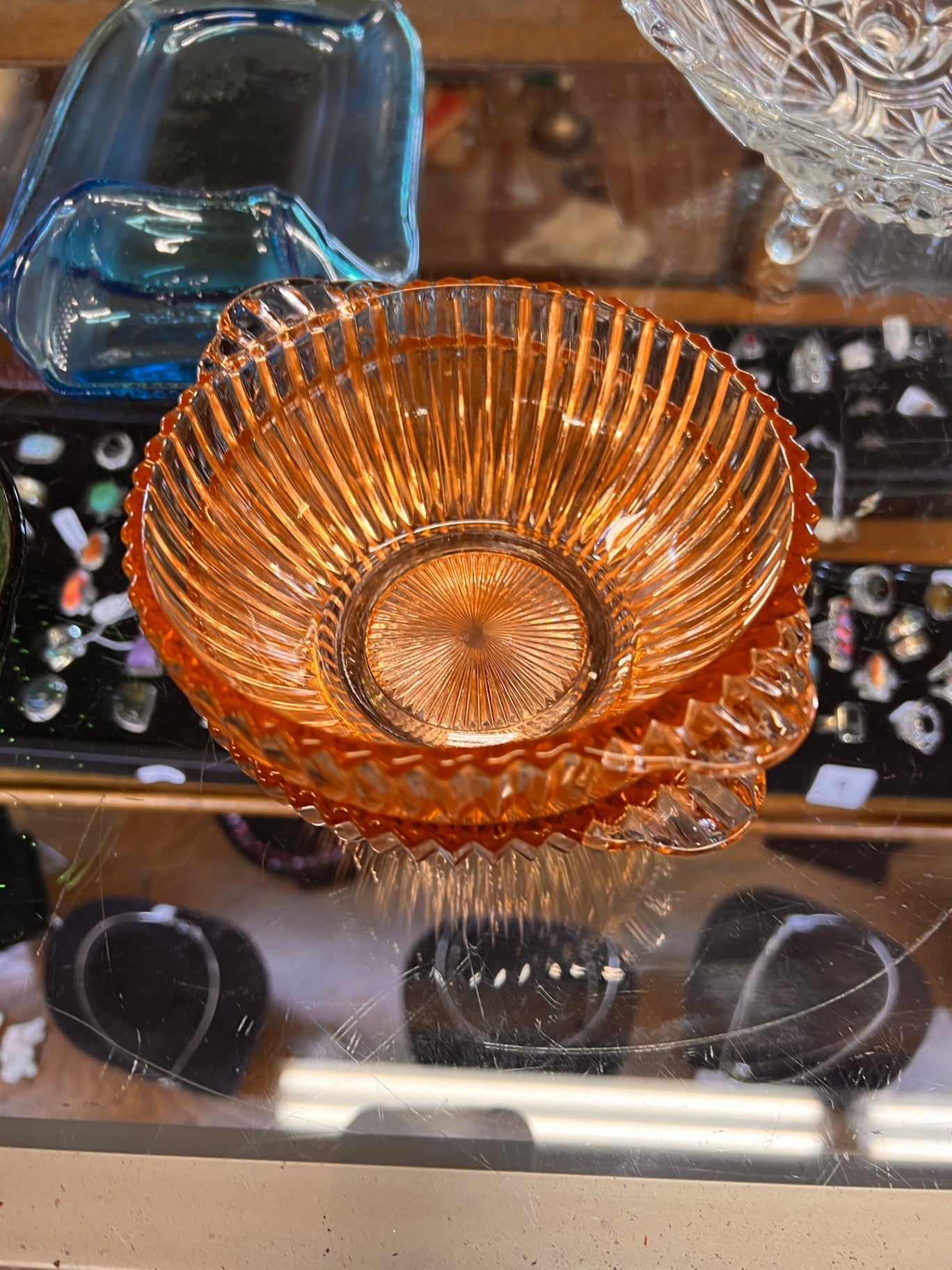 Vintage 1930's Set of 2 Matching Anchor Hocking "Queen Mary" Pink Depression GLASS Ribbed Dessert Bowls / Small Bowls