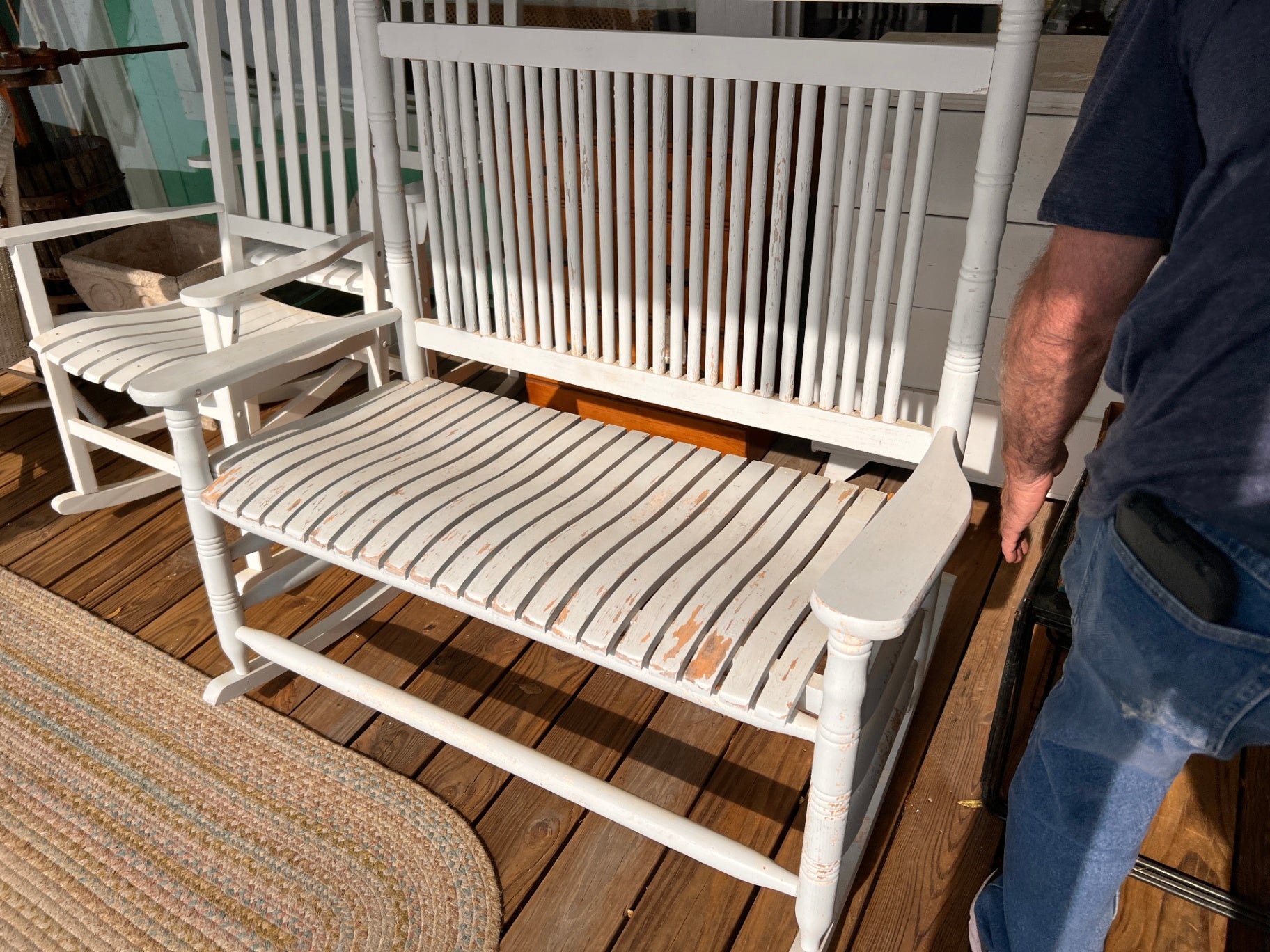Double Wooden White Rocker