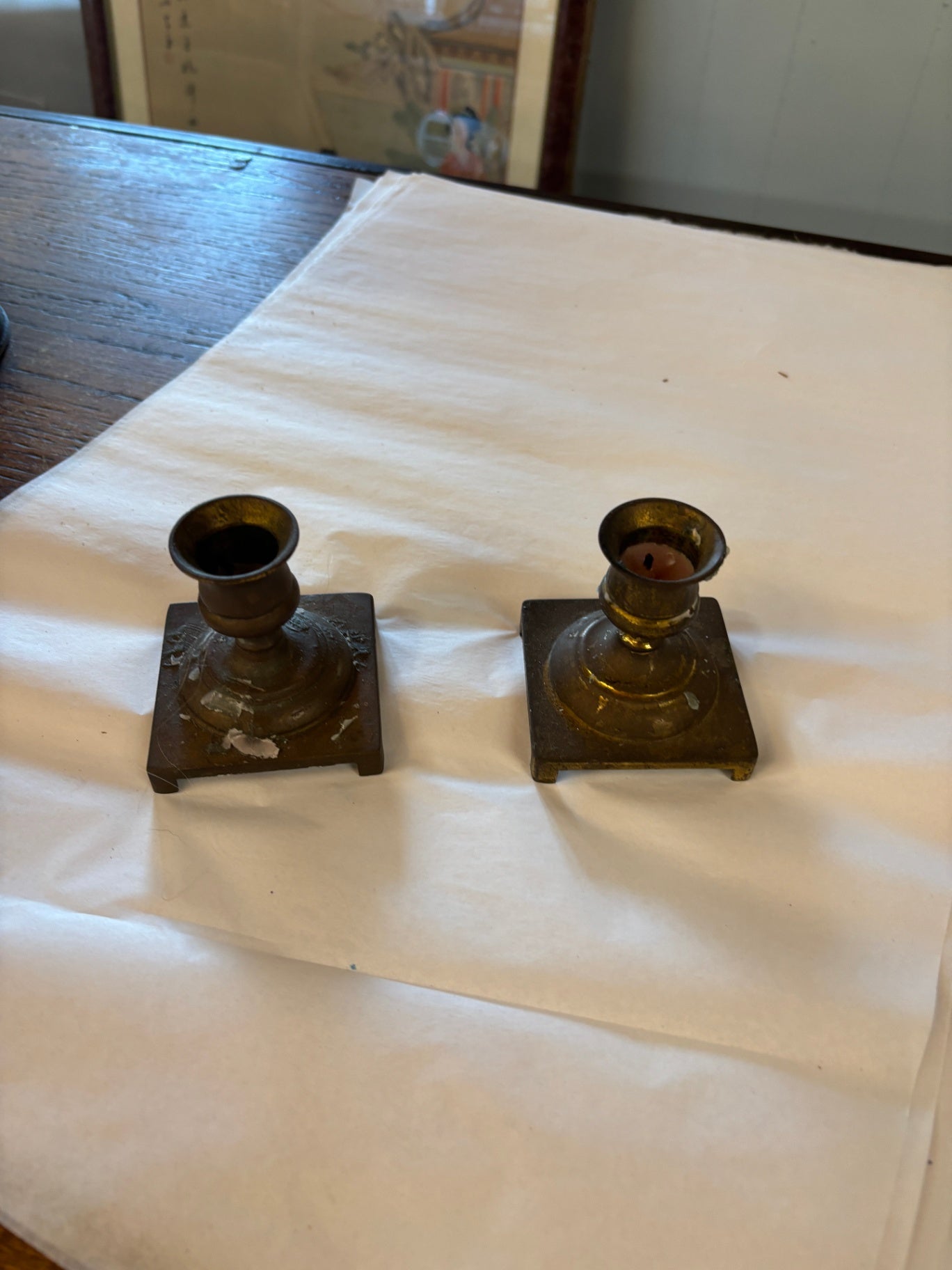 Vintage Candlestick Holders Brass Metal Decor Set Patina Pair