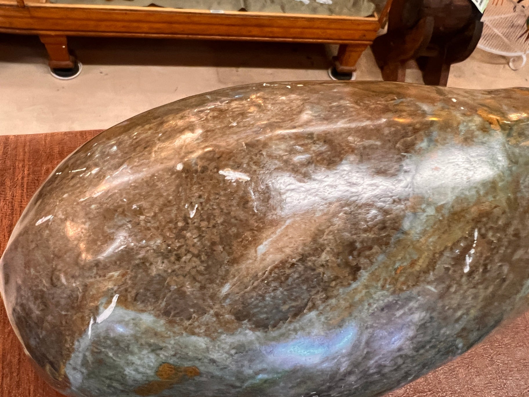 Vintage Hand Carved Stone Hippopotamus Sculpture – Polished Serpentine Marble Hippo Figurine 13” Natural Stone Decor