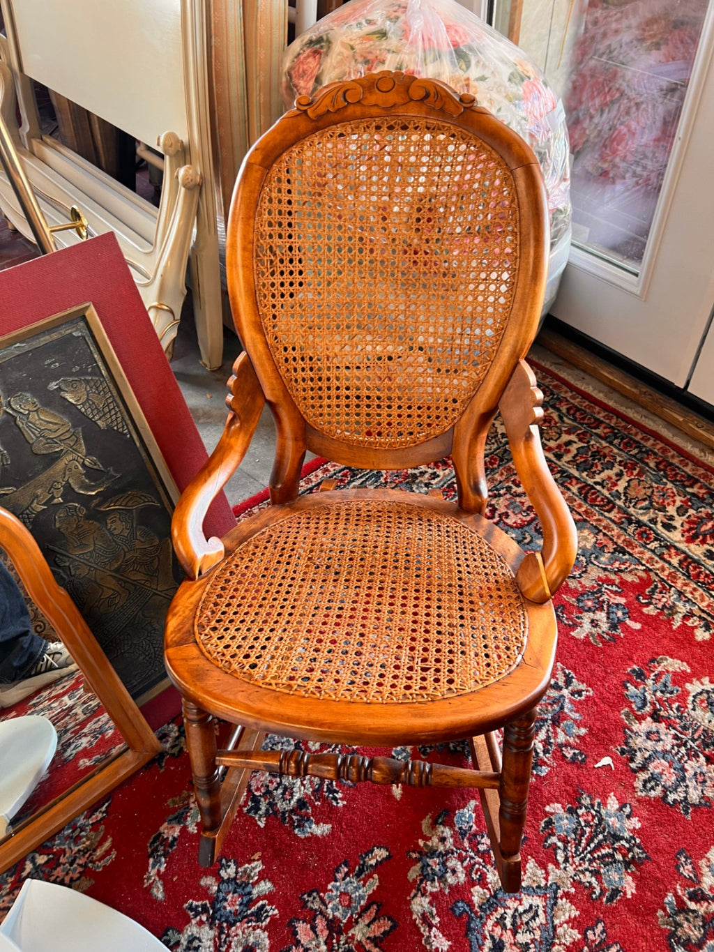 Late 19th Century Victorian Rocking Chair With Caned Seat and Back