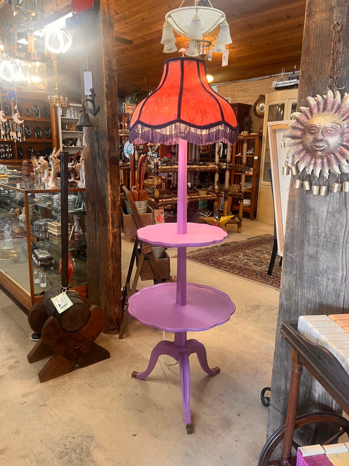 2 tier purple wooden lamp