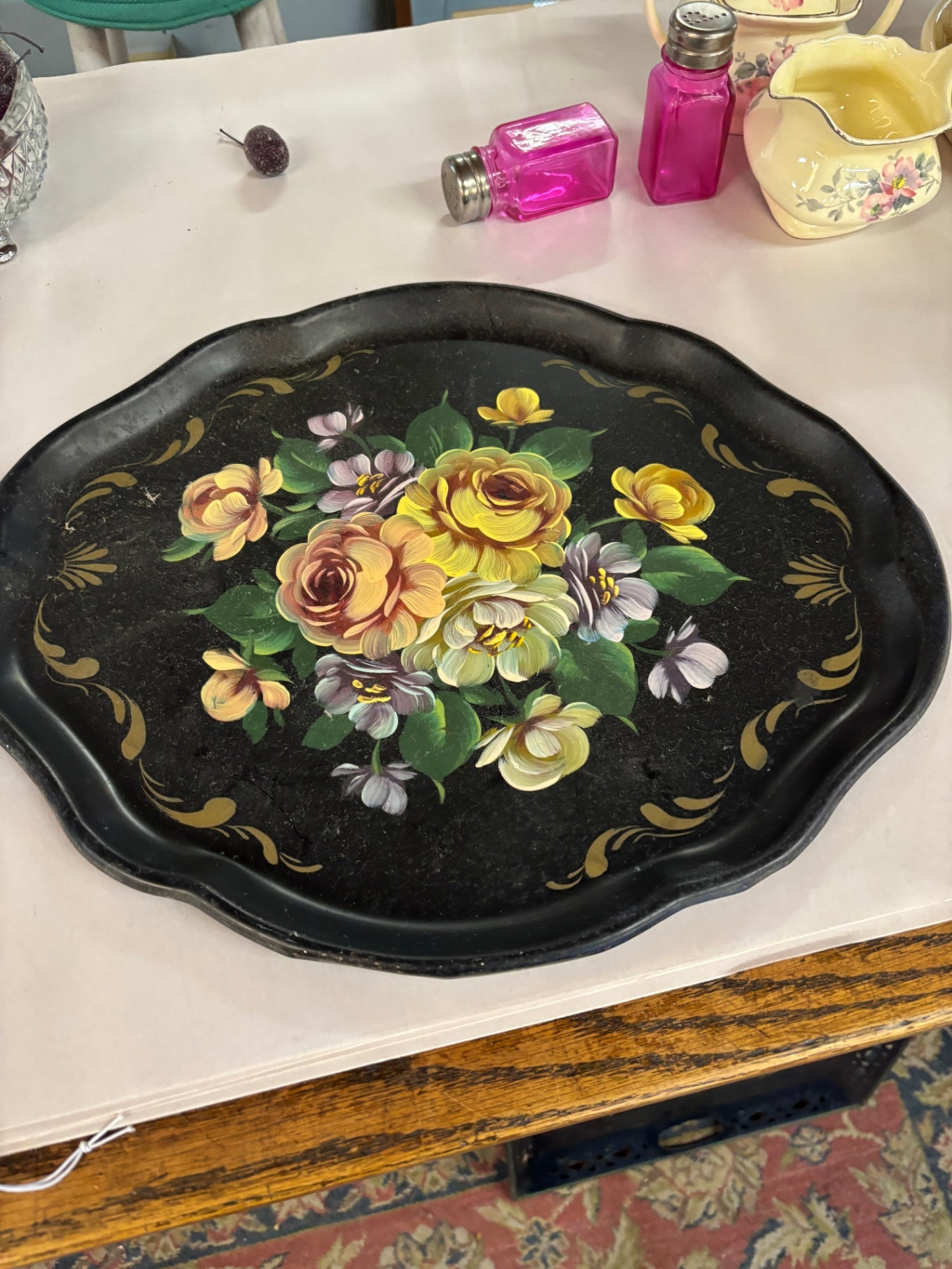  Vintage Tole Painted Tray, Hand Painted