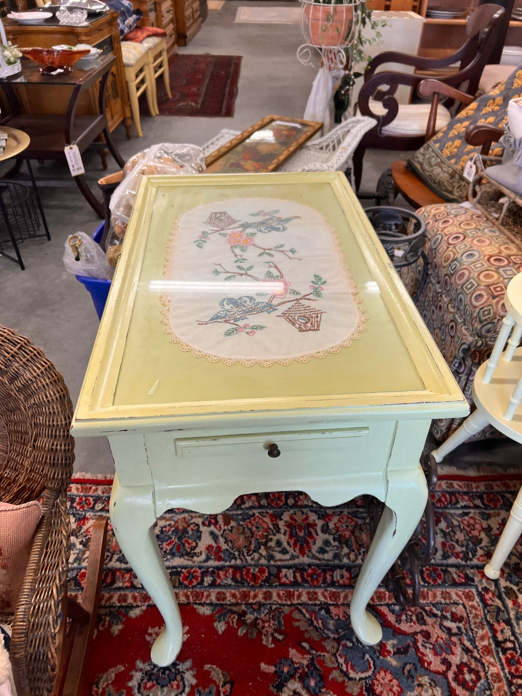 Vintage Glass Top Side Table