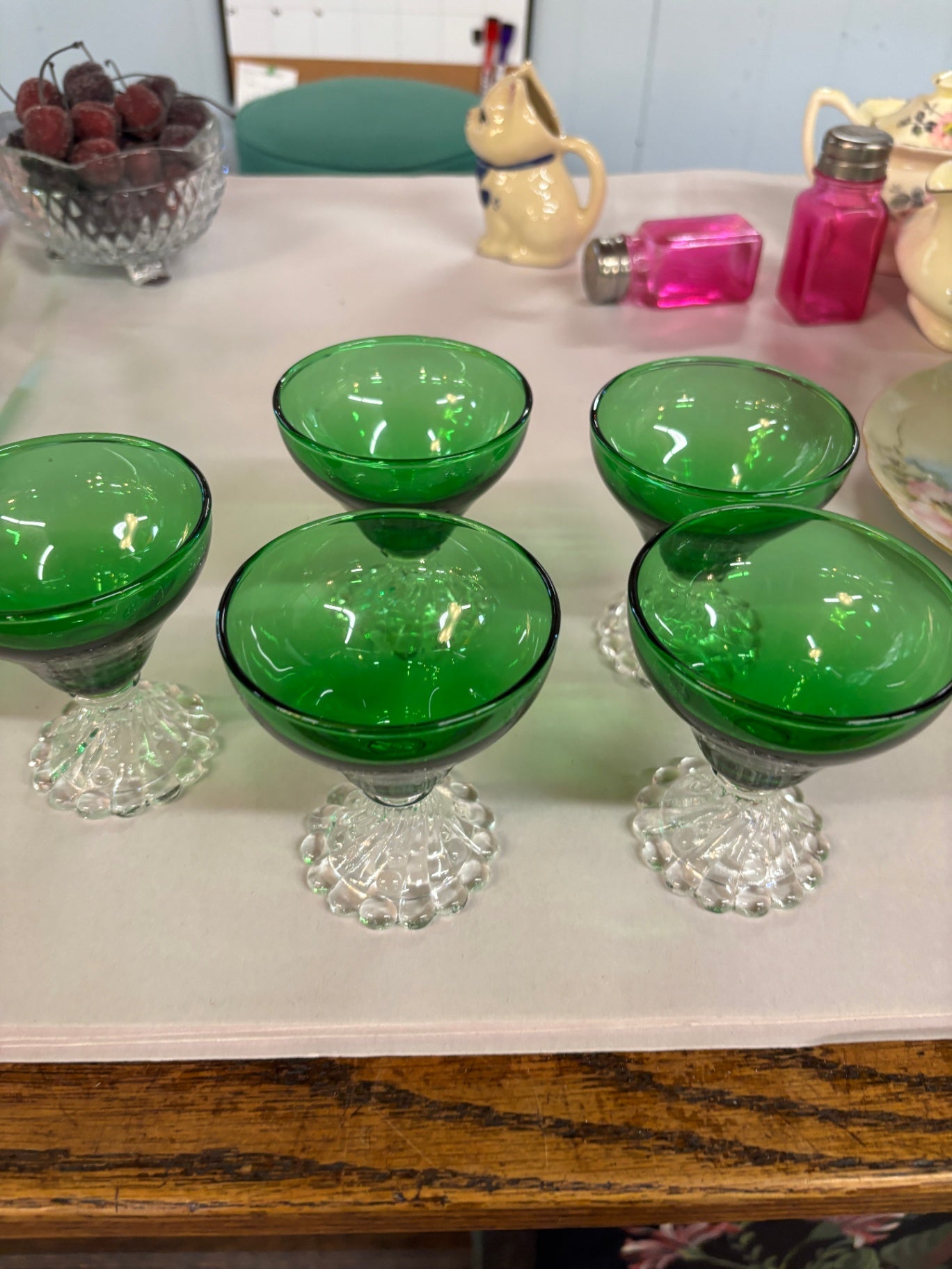 5 VINTAGE ANCHOR HOCKING GREEN BOOPIE SHERBET GLASSES