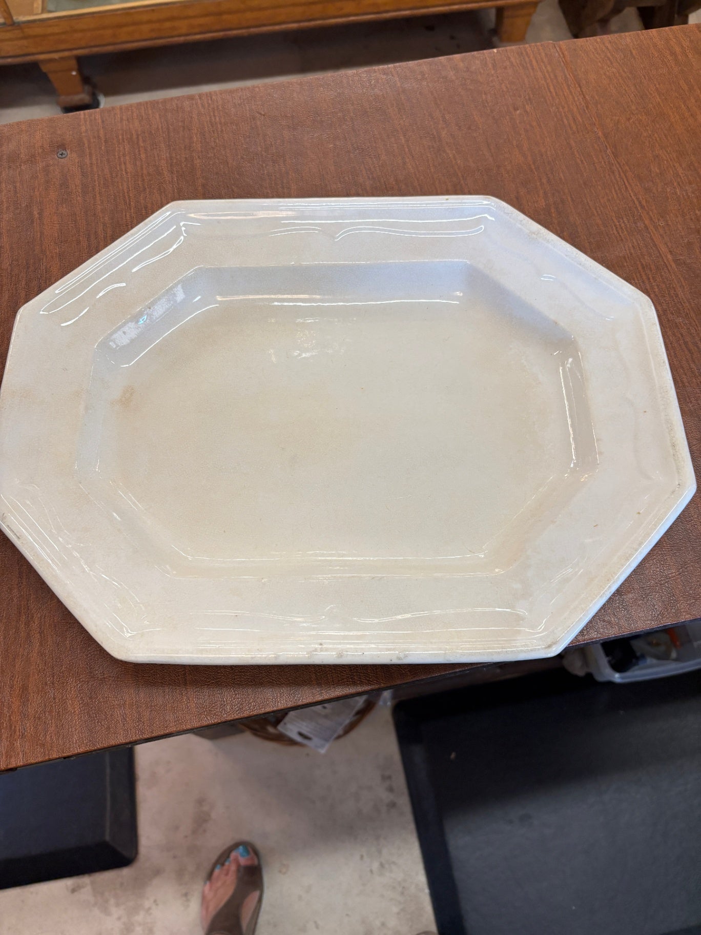 Antique Davenport White Ironstone Platter Aged Crazed Stained Distressed