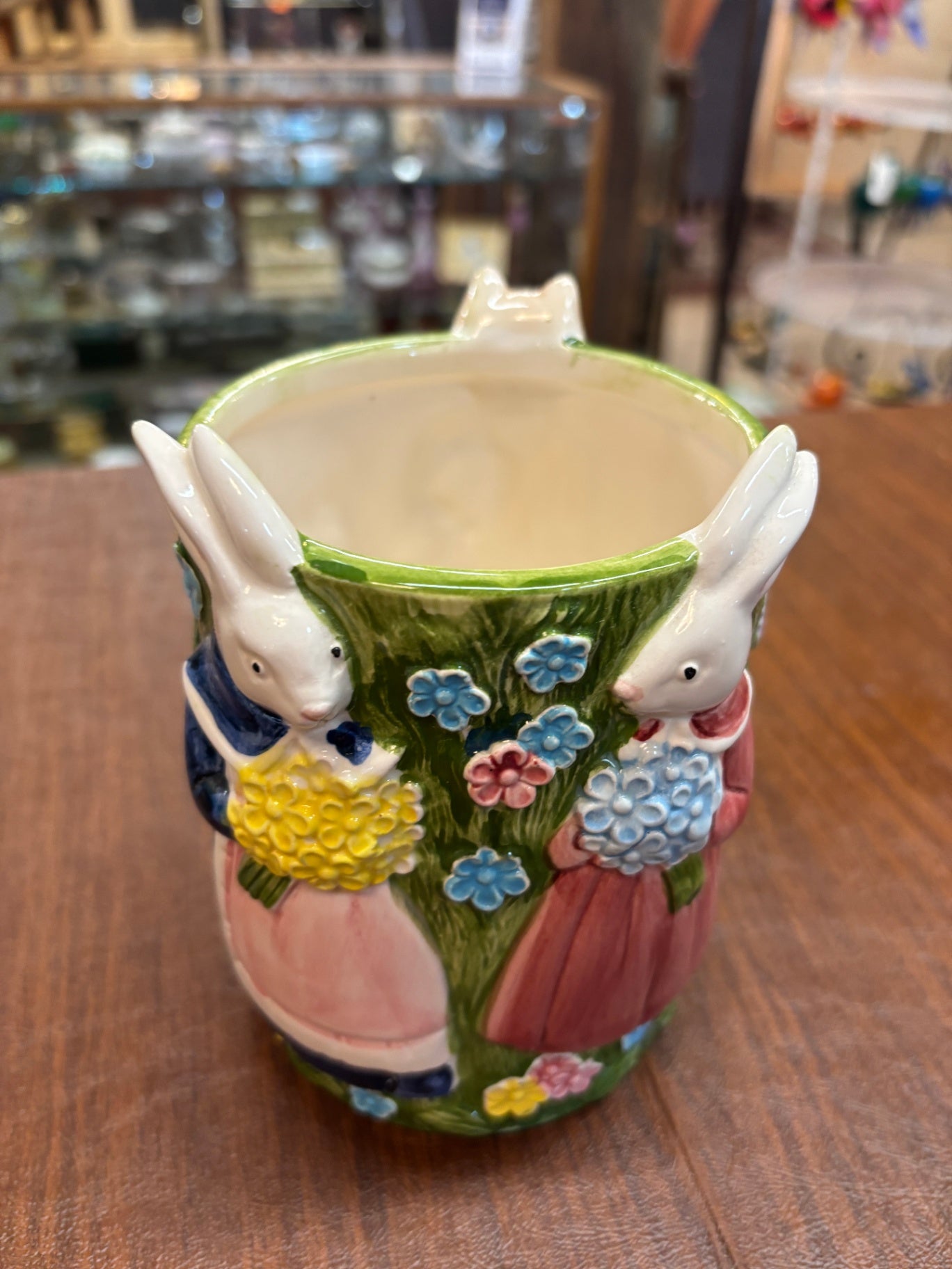 Vintage  Bunny Planter: 3-D Embossed Ceramic Spring Decor