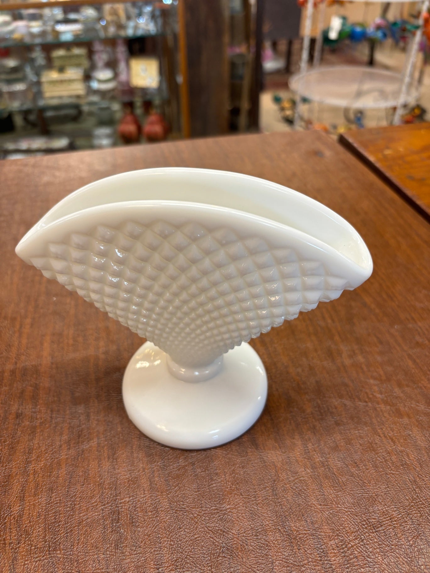 Vintage Westmoreland English Hobnail Milk Glass Fan Vase