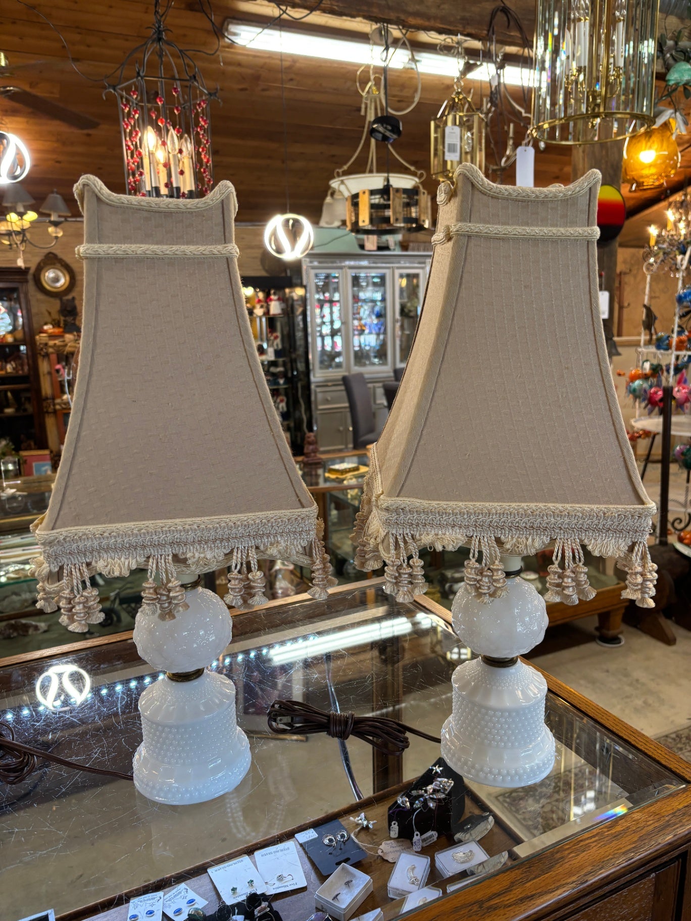 Vintage Milk Glass Lamps Pair