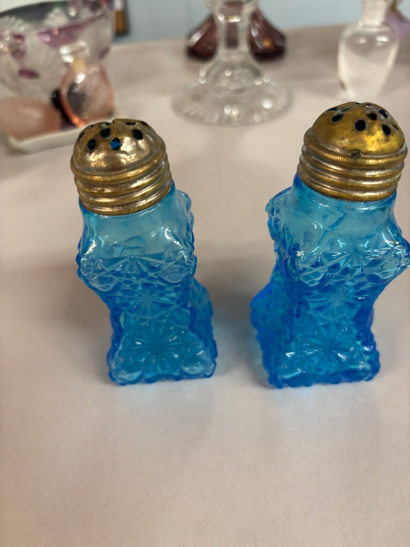 EAPG Central Glass Blue Daisy & Button Salt & Pepper Set c.1899