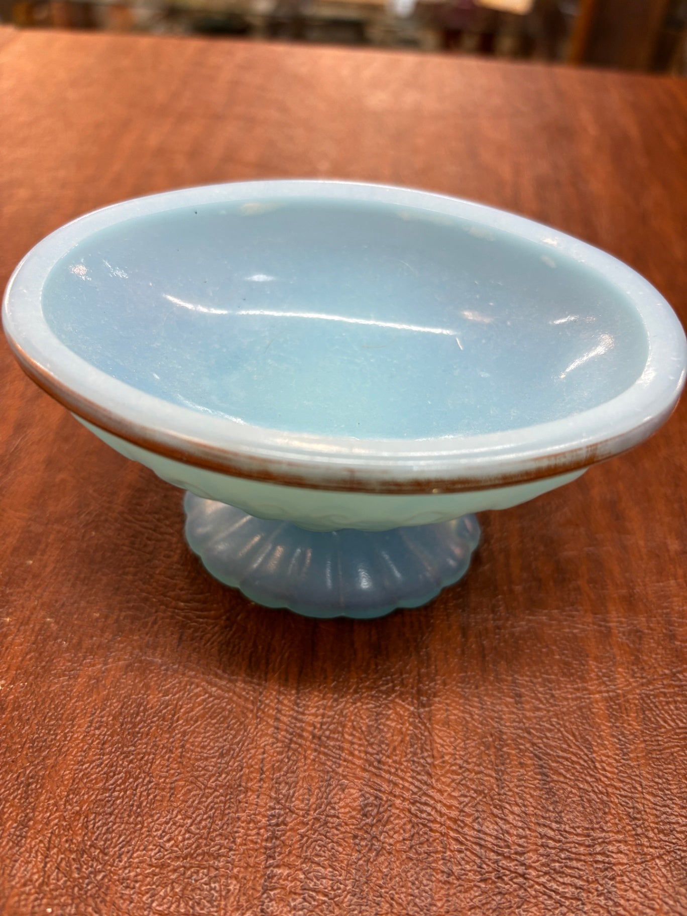 Vintage Avon Blue Milk Glass Pedestal Soap Dish