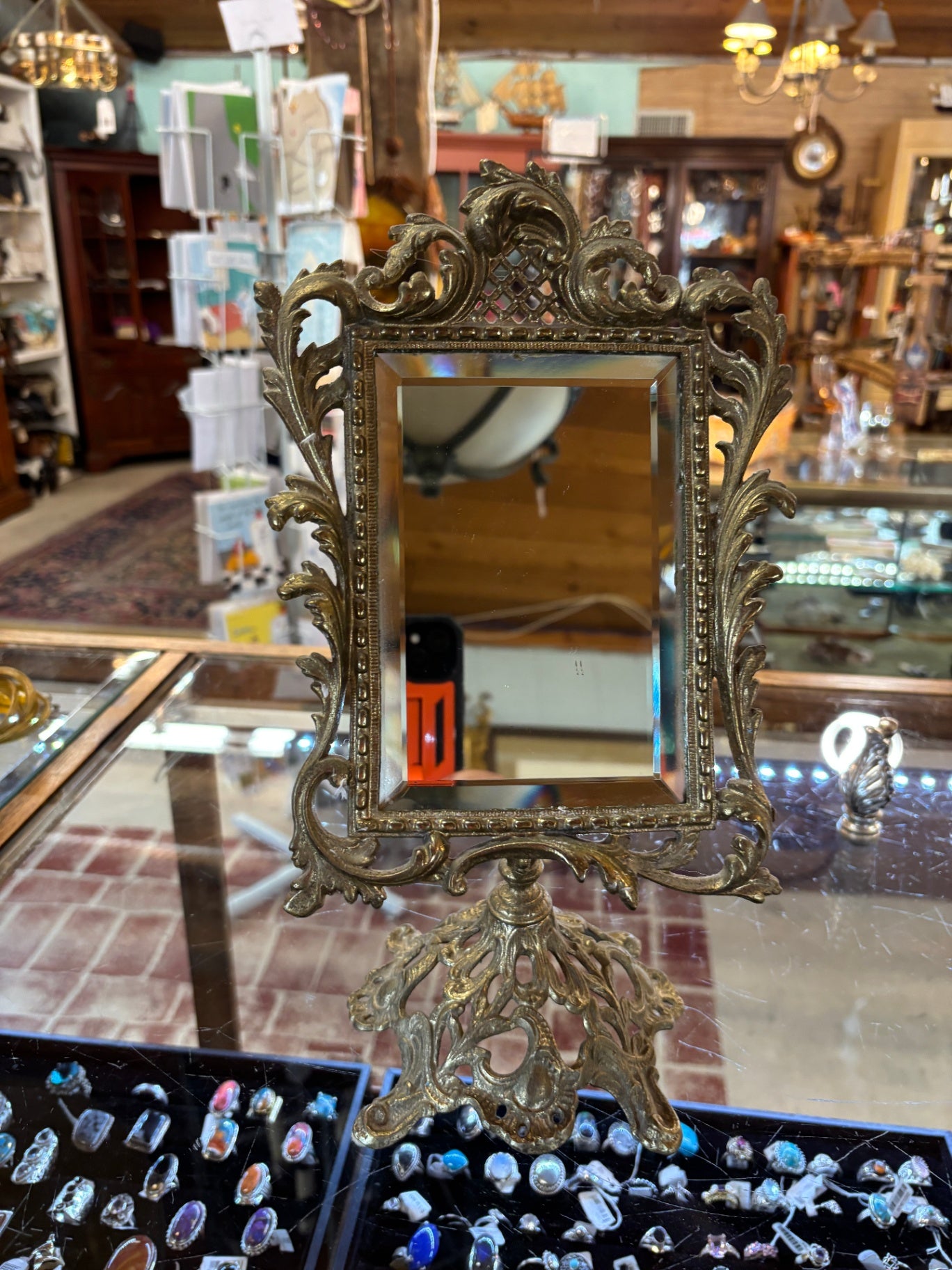Brass Tabletop Mirror on Stand