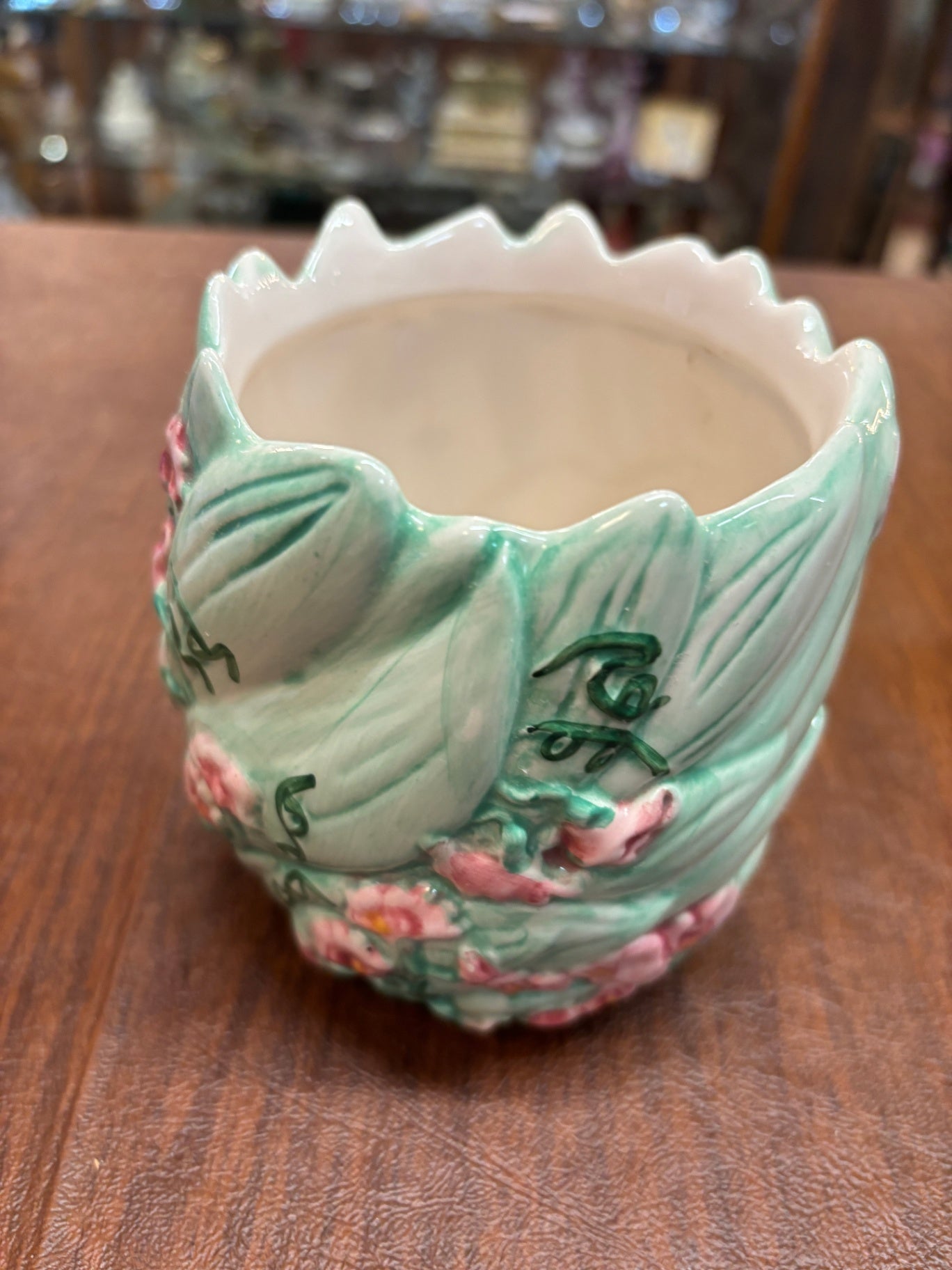 Vintage Spring 3D Pink Green Tulip Ceramic Flowerpot 4" Vase /Trinket Candy