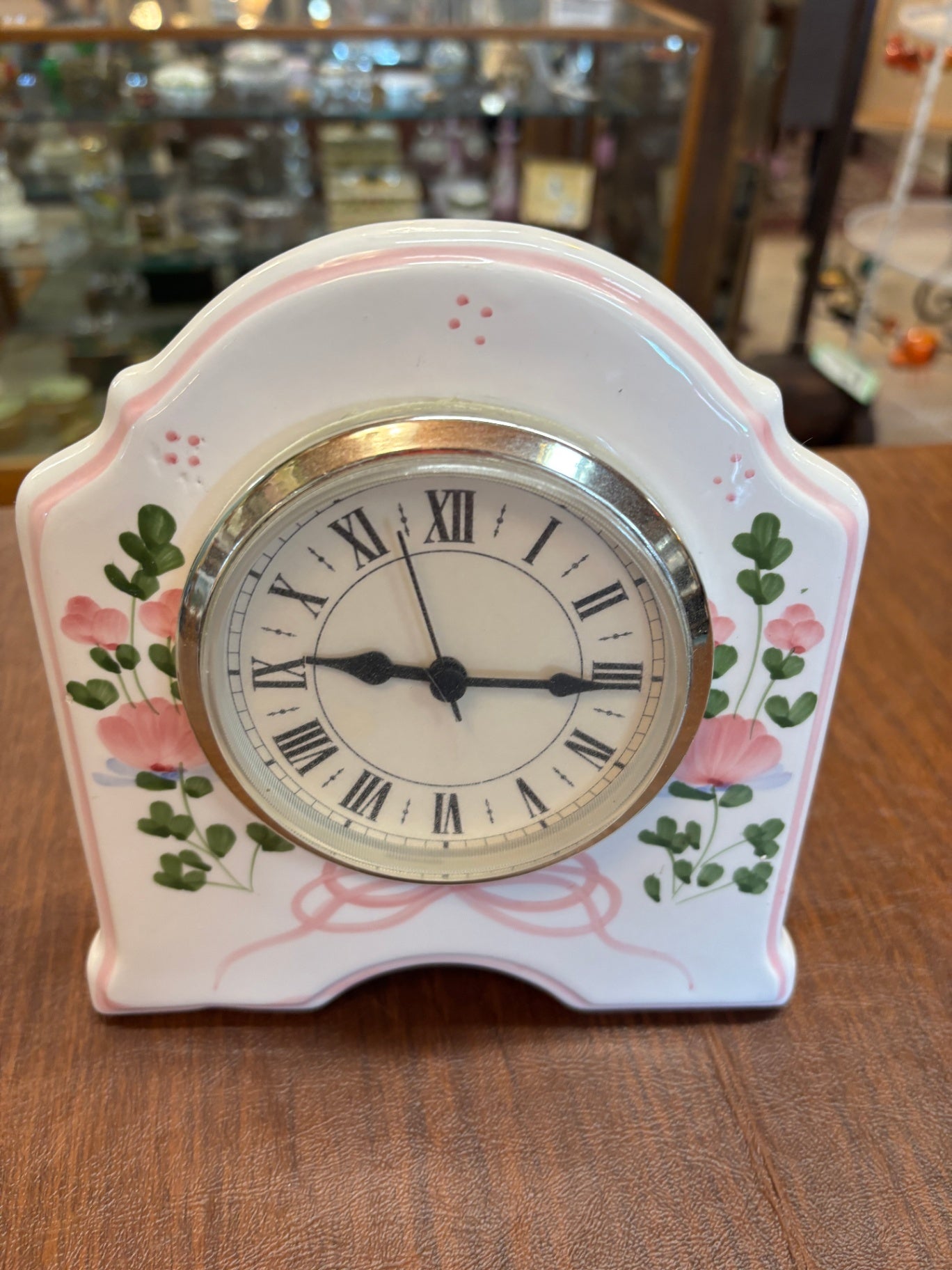 Floral Ceramic Hand Painted Desk Clock | 7" x 7.25" | Battery 