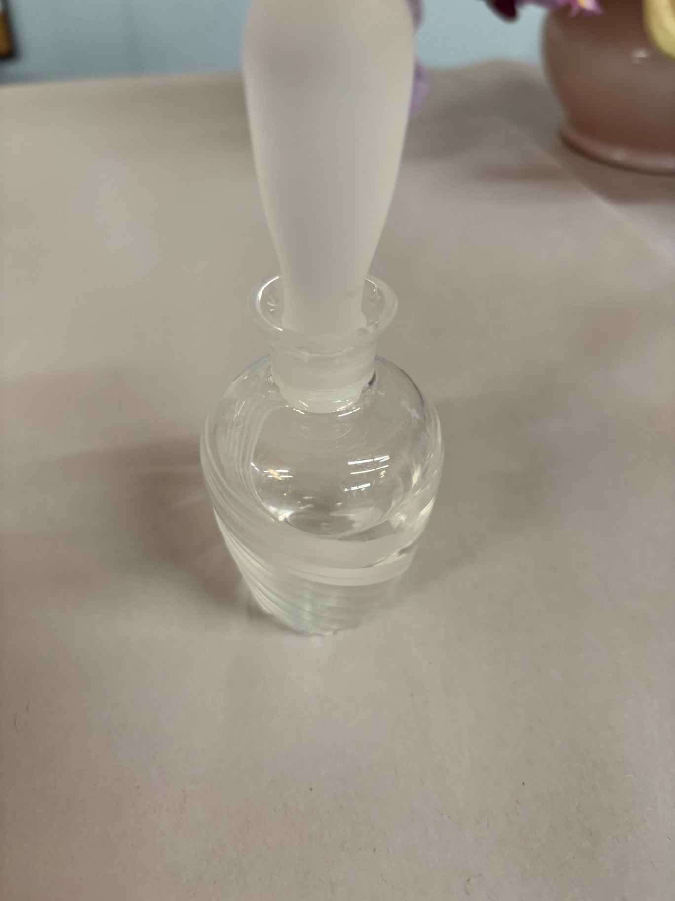 Lenox Lead Crystal Vintage Perfume Bottle Frosted Stopper And Swirl 5" Tall