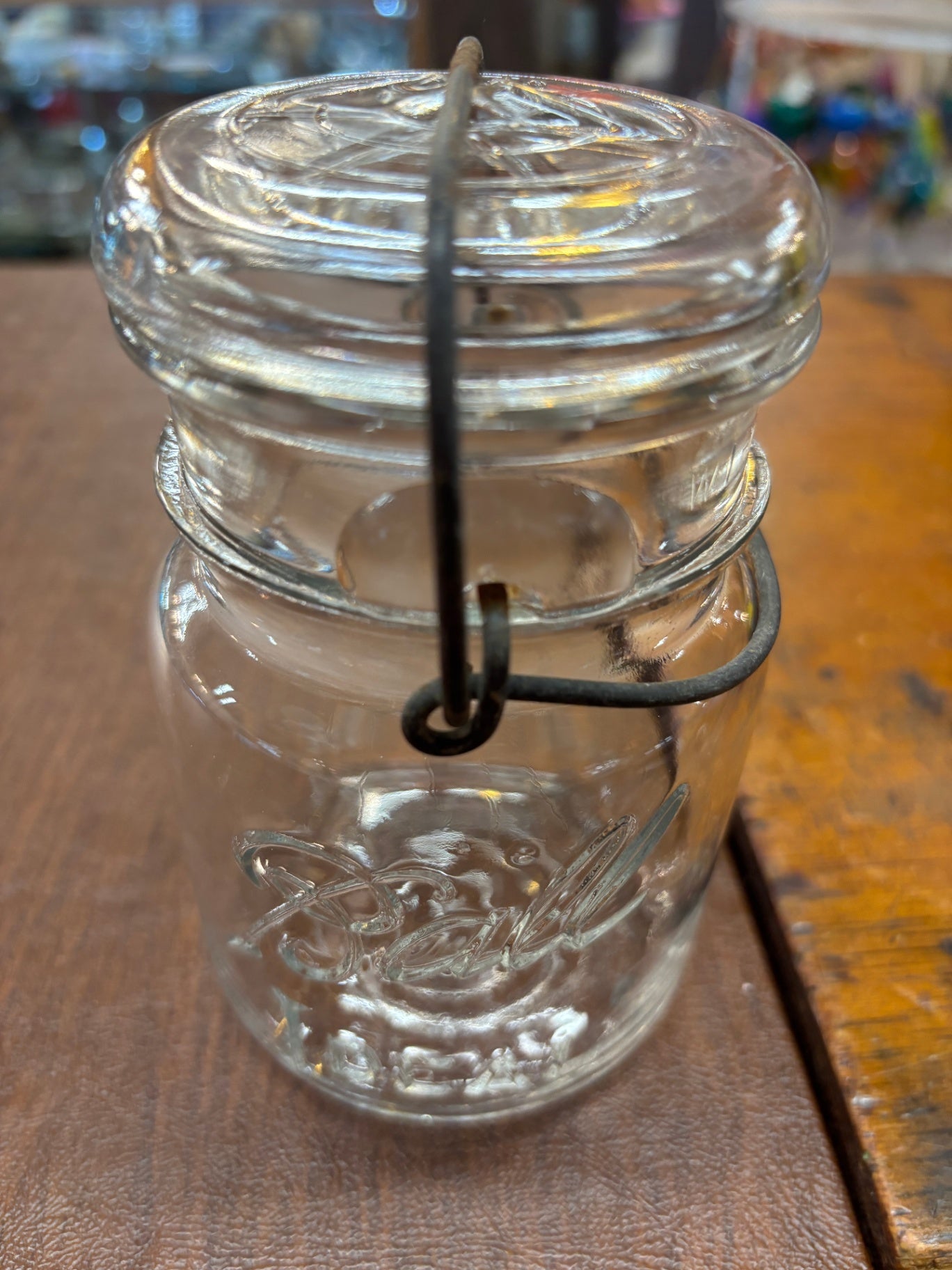 Vintage BALL Ideal Quart Clear Glass Canning Jar w/ Wire Bail Lid 