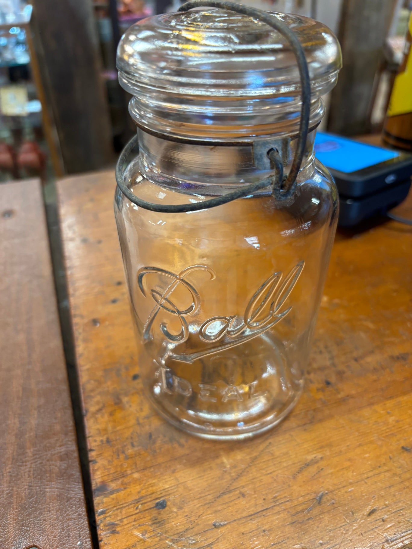 Vintage Ball Ideal Clear Canning Quart Jar w/Glass Lid