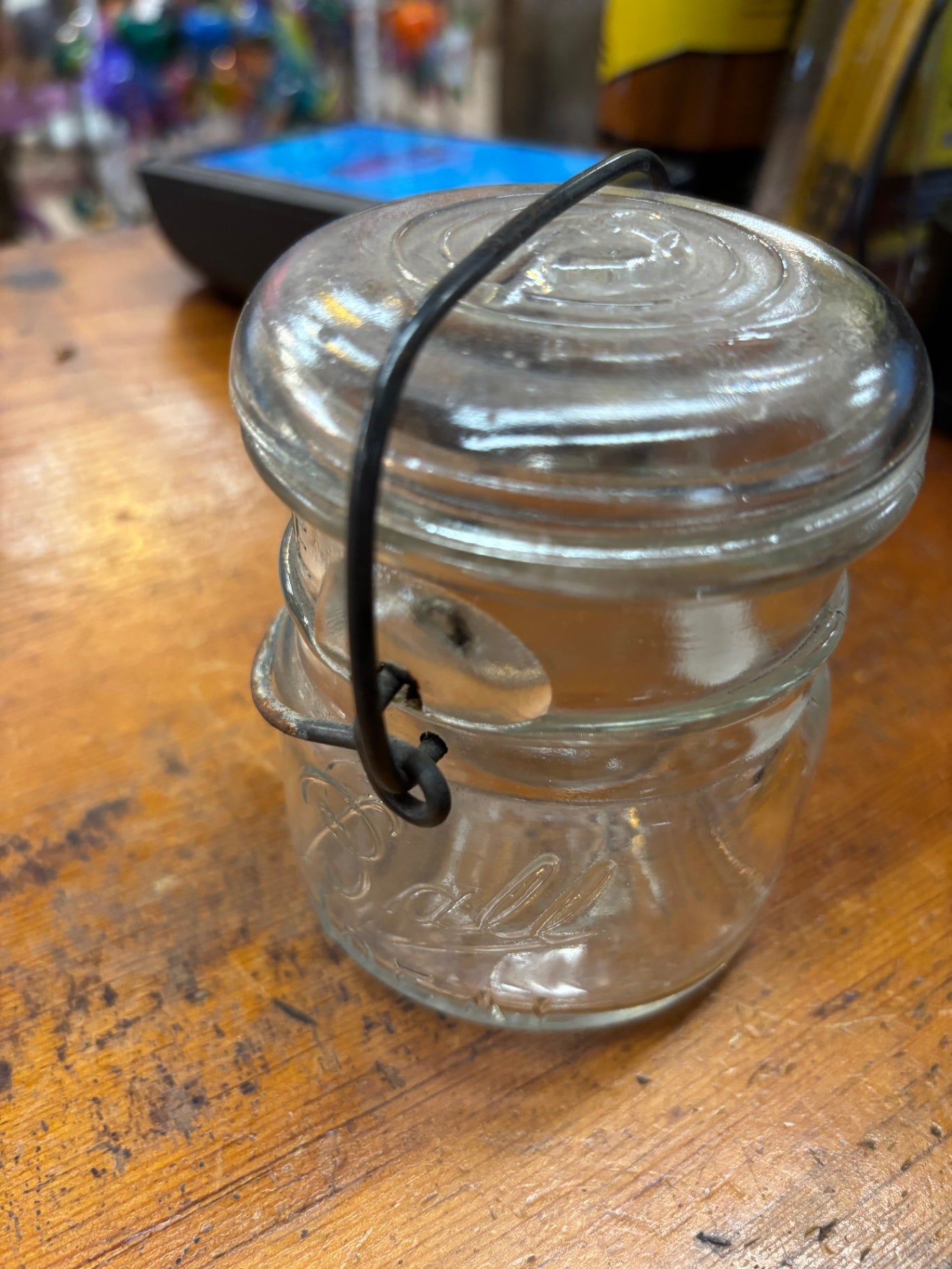Vintage July 14 1908 BALL Ideal Clear Canning Jar with Bail & Glass Lid (68B)