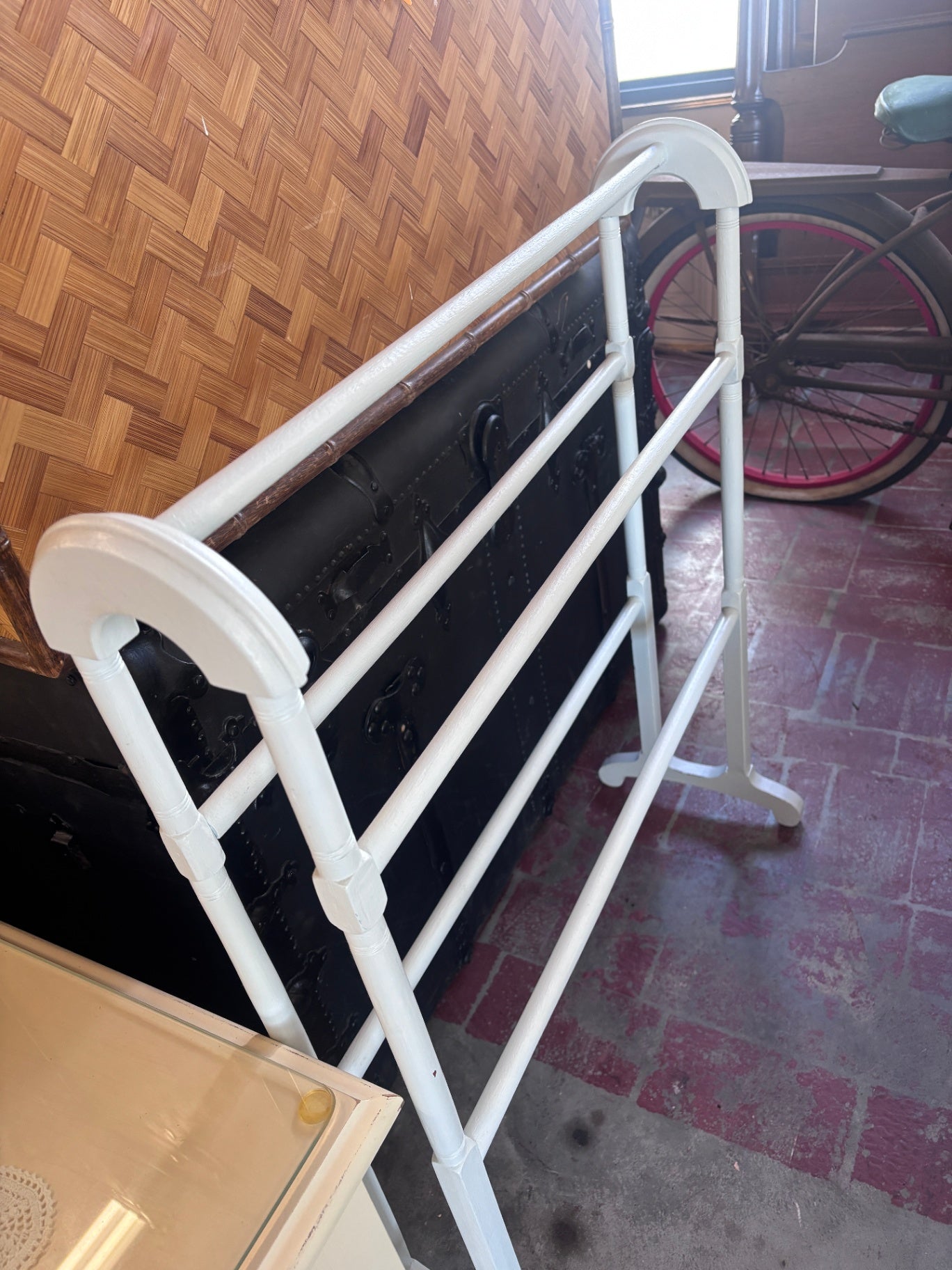 White solid wood quilt rack