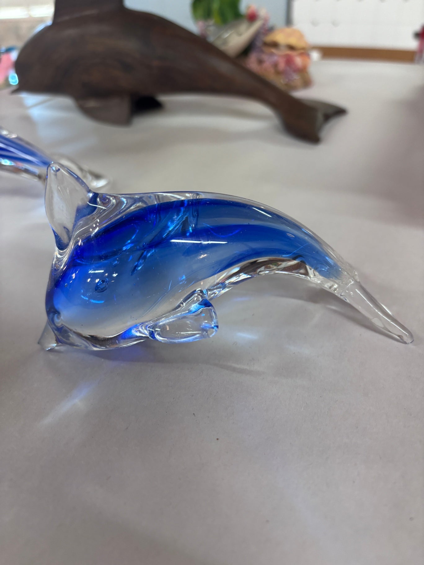 Dolphin Art Glass Hand Crafted Blown Figurine Cobalt Blue