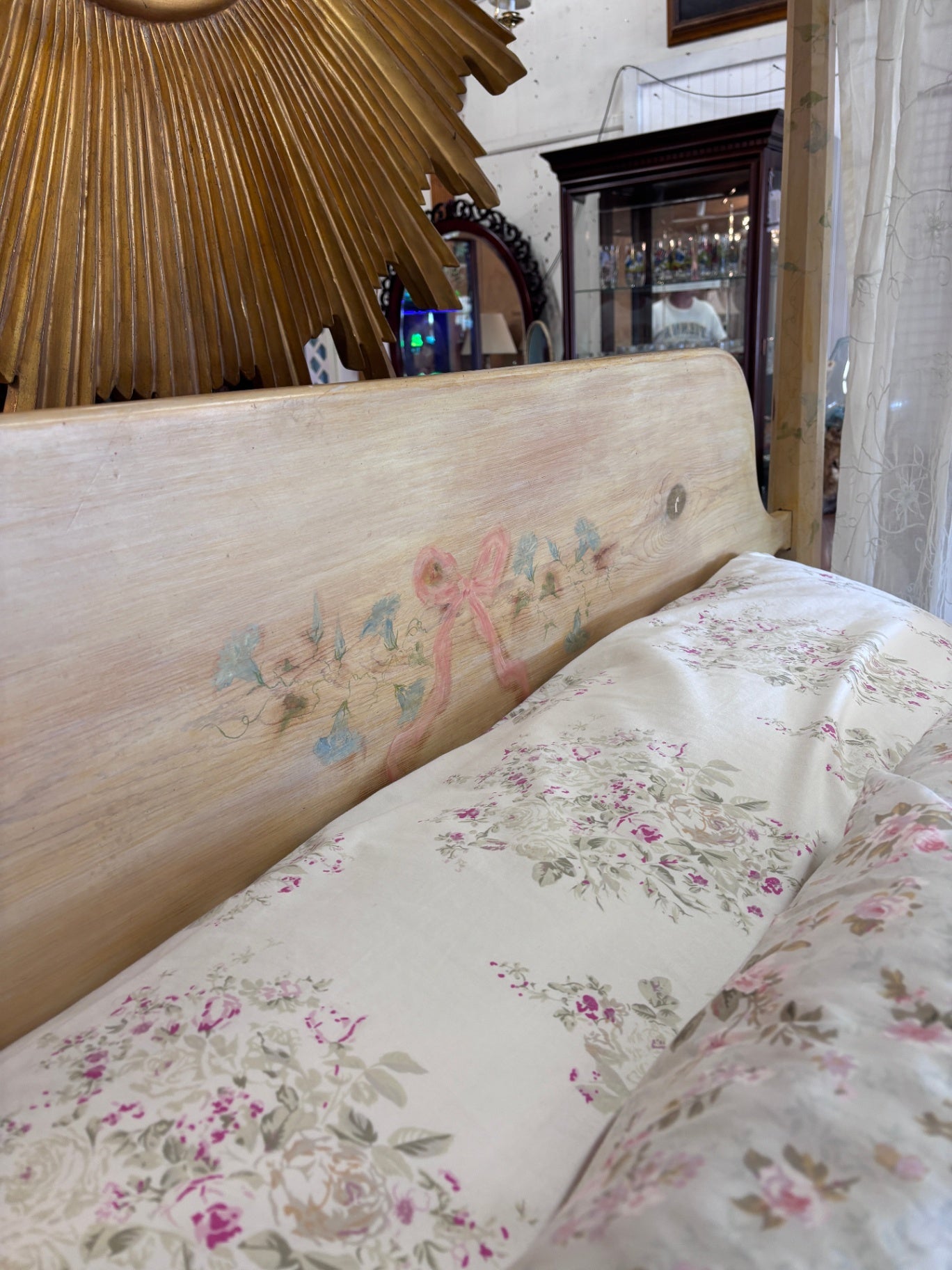 Hand Painted Canopy Bed with floral shabby chic style