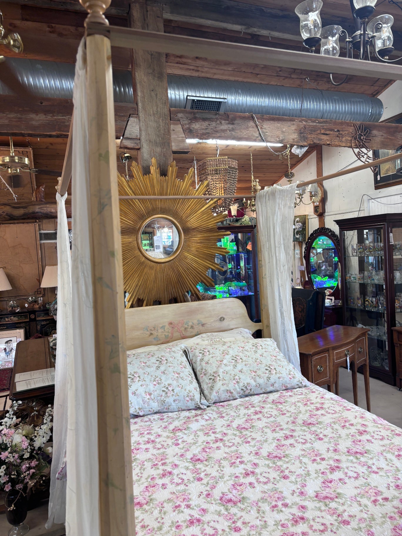 Hand Painted Canopy Bed with floral shabby chic style