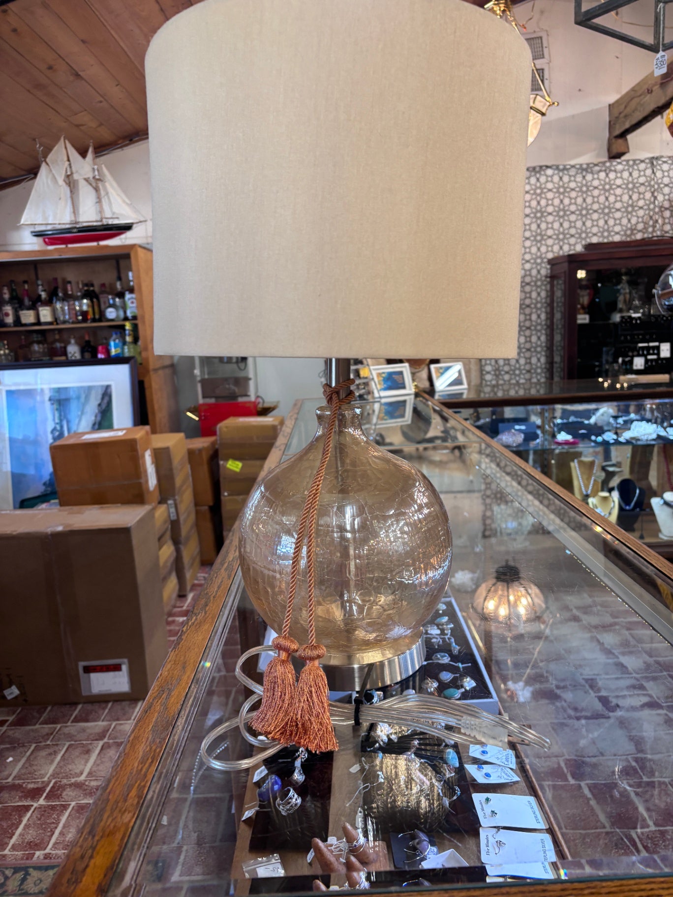 Coastal Glass Table lamp with tassel