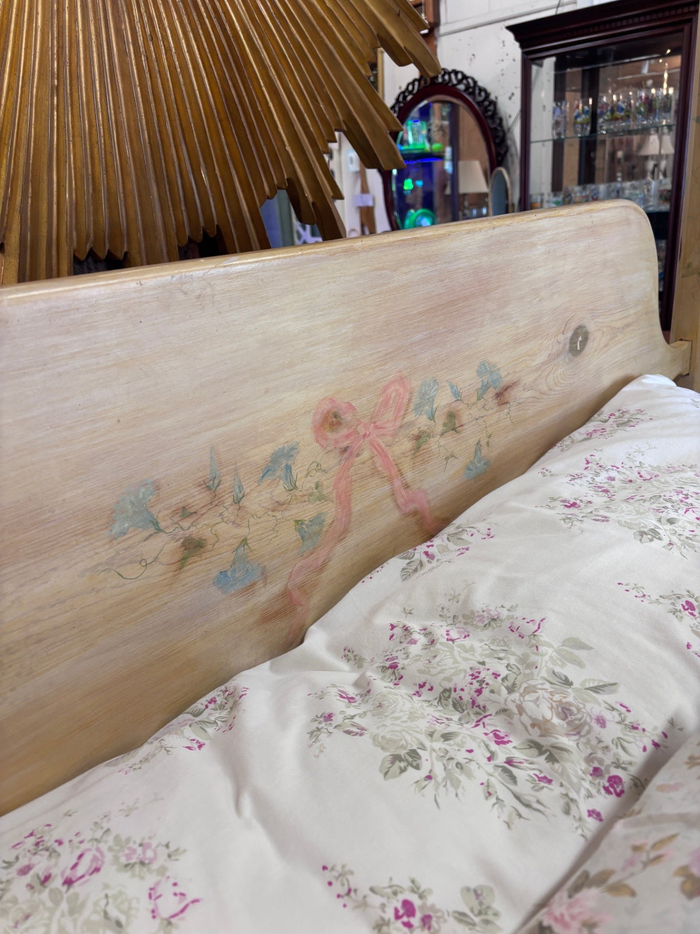Hand Painted Canopy Bed with floral shabby chic style
