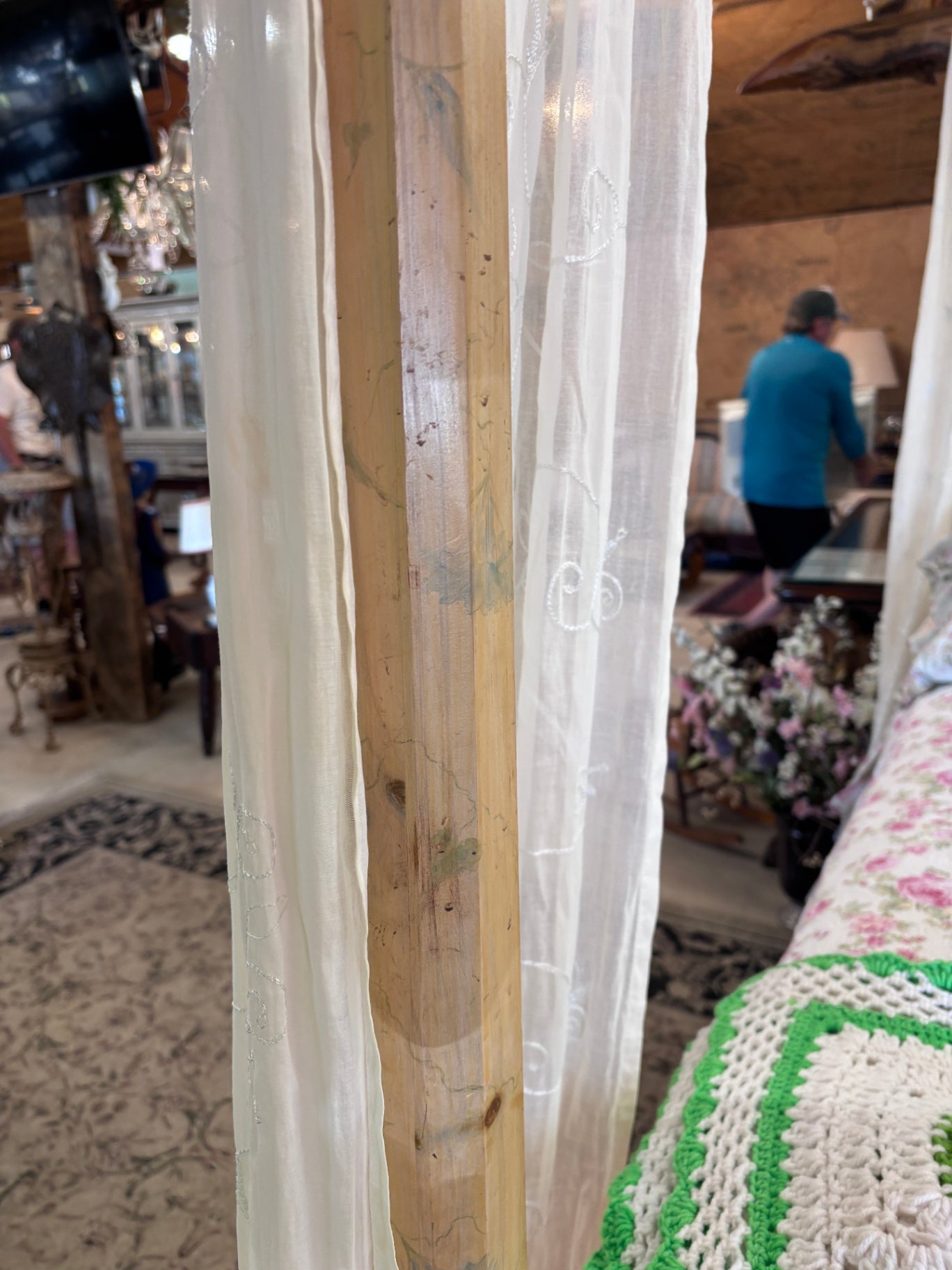 Hand Painted Canopy Bed with floral shabby chic style
