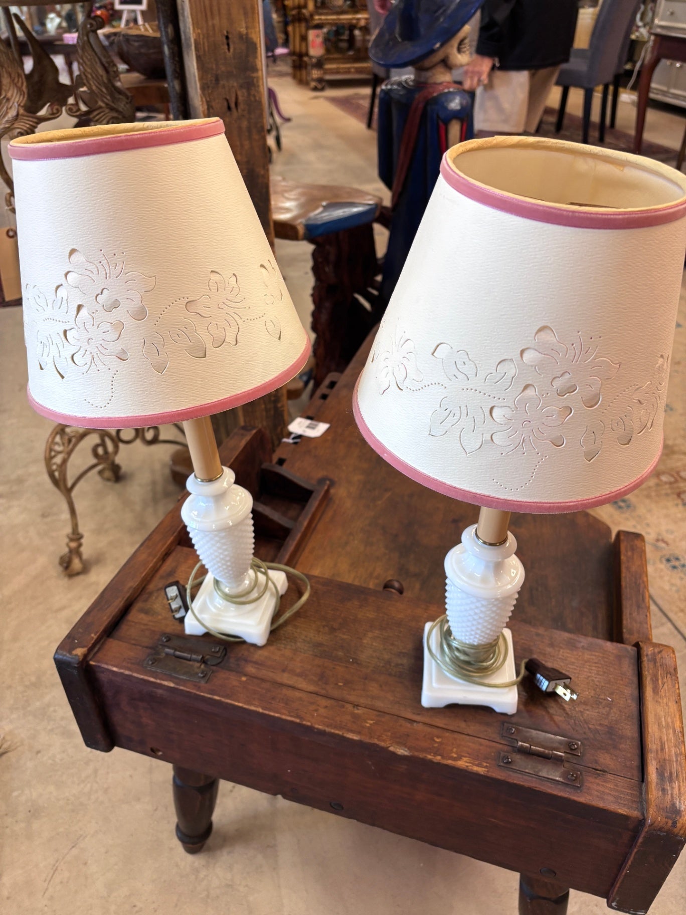 Pair of Milk glass Night Lamos